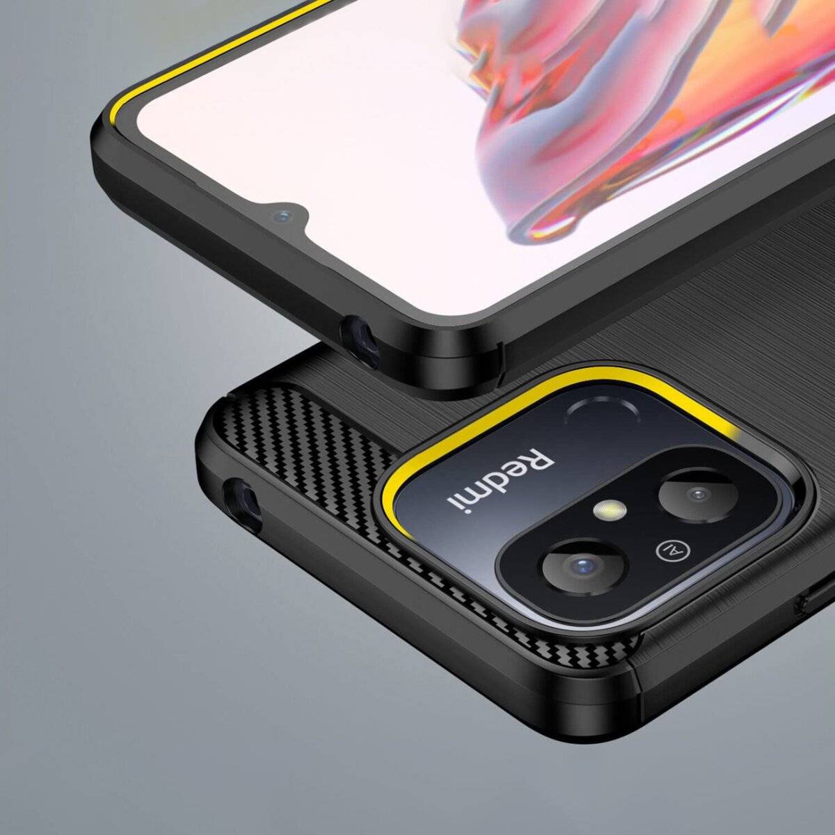 Carbon-Hülle kompatibel mit Xiaomi Redmi 14C Flexible Silikon-Carbon-Abdeckung Schwarz