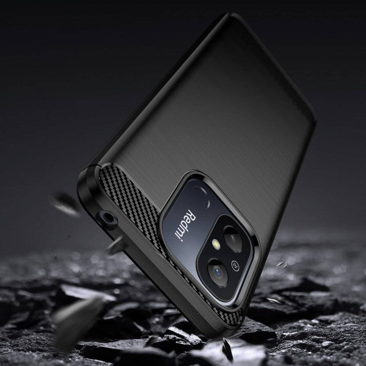 Carbon-Hülle kompatibel mit Xiaomi Redmi 14C Flexible Silikon-Carbon-Abdeckung Schwarz