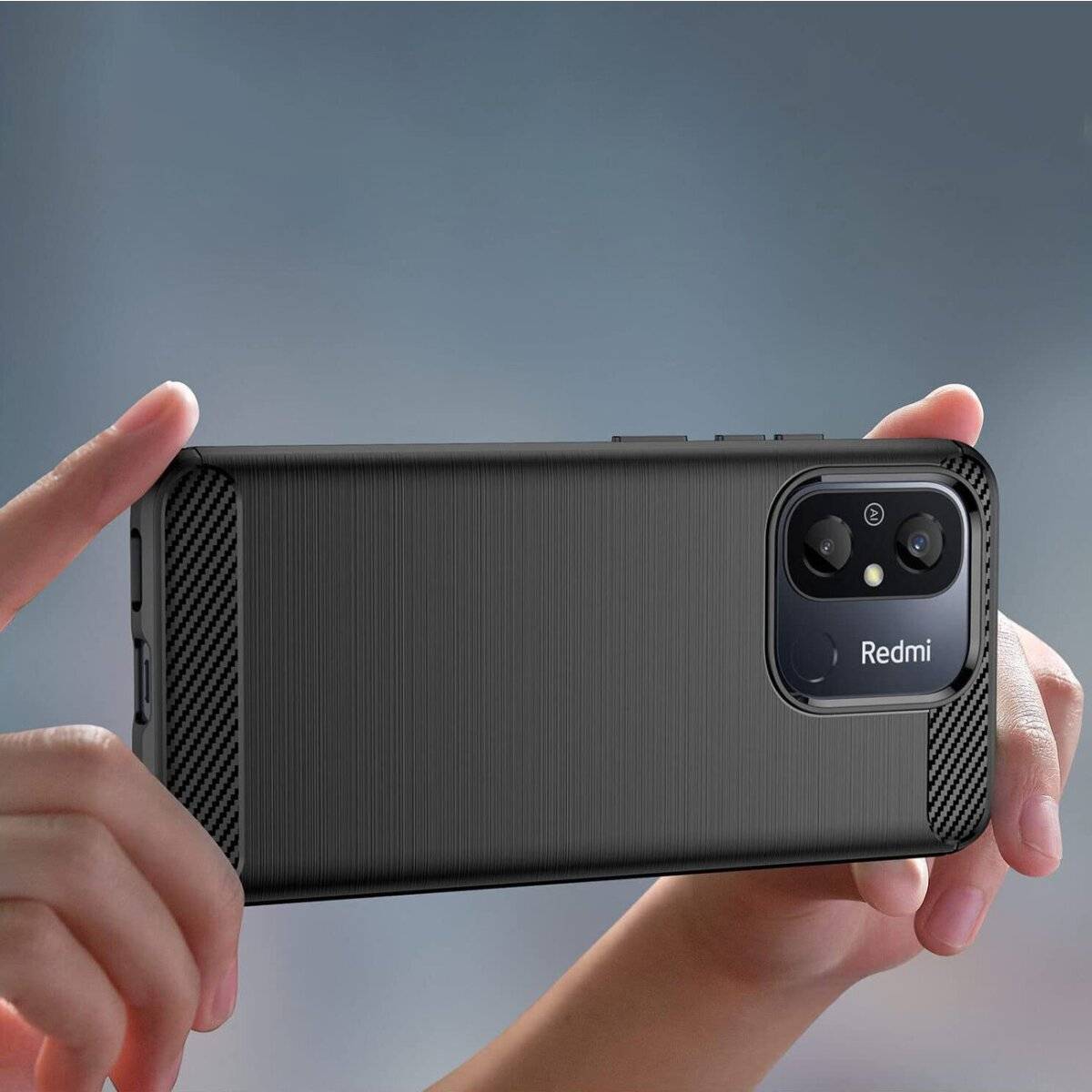 Carbon-Hülle kompatibel mit Xiaomi Redmi 14C Flexible Silikon-Carbon-Abdeckung Schwarz