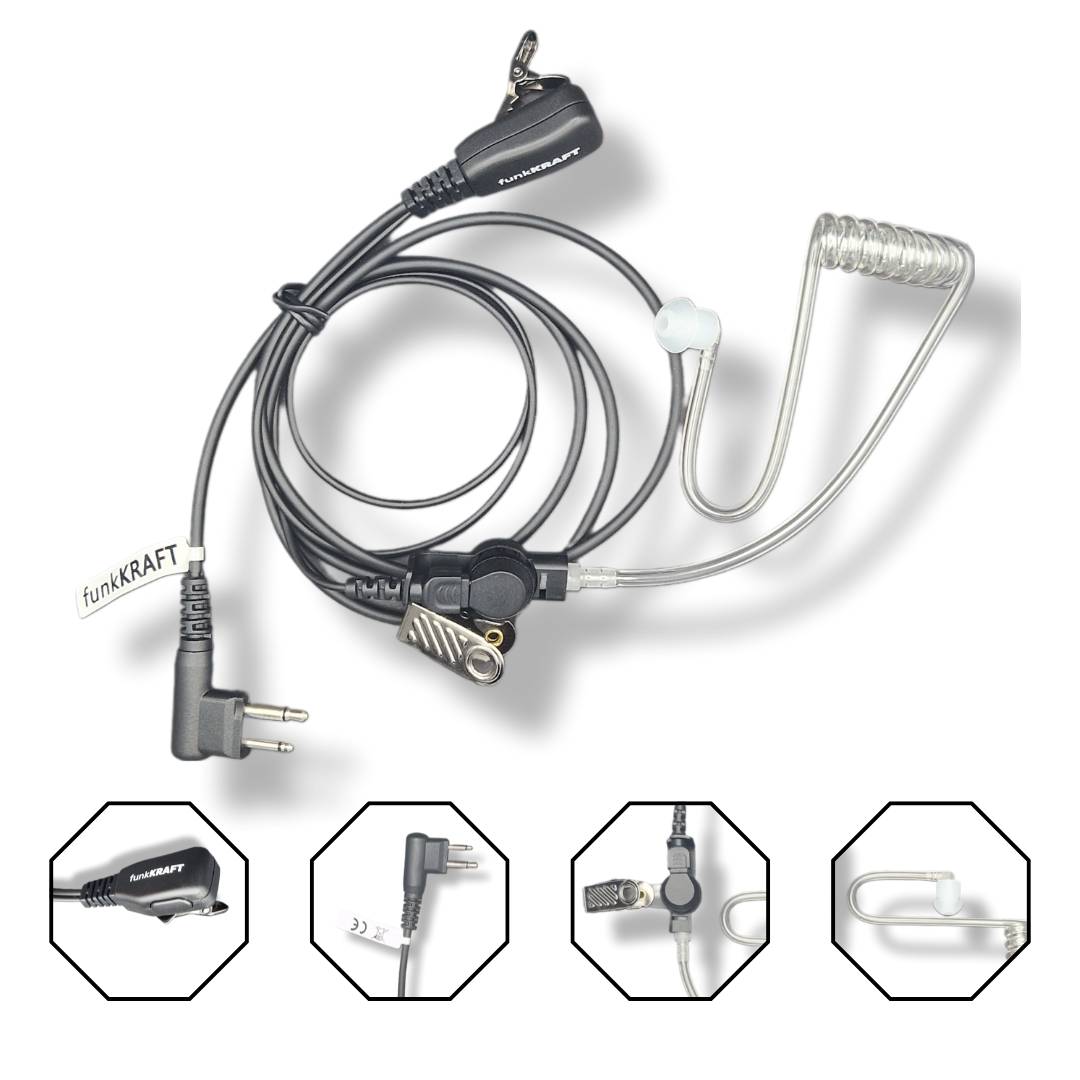 funkKRAFT SecureWave Core M – Security Headset mit Schallschlauch für Motorola 2-Pin Funkgeräte