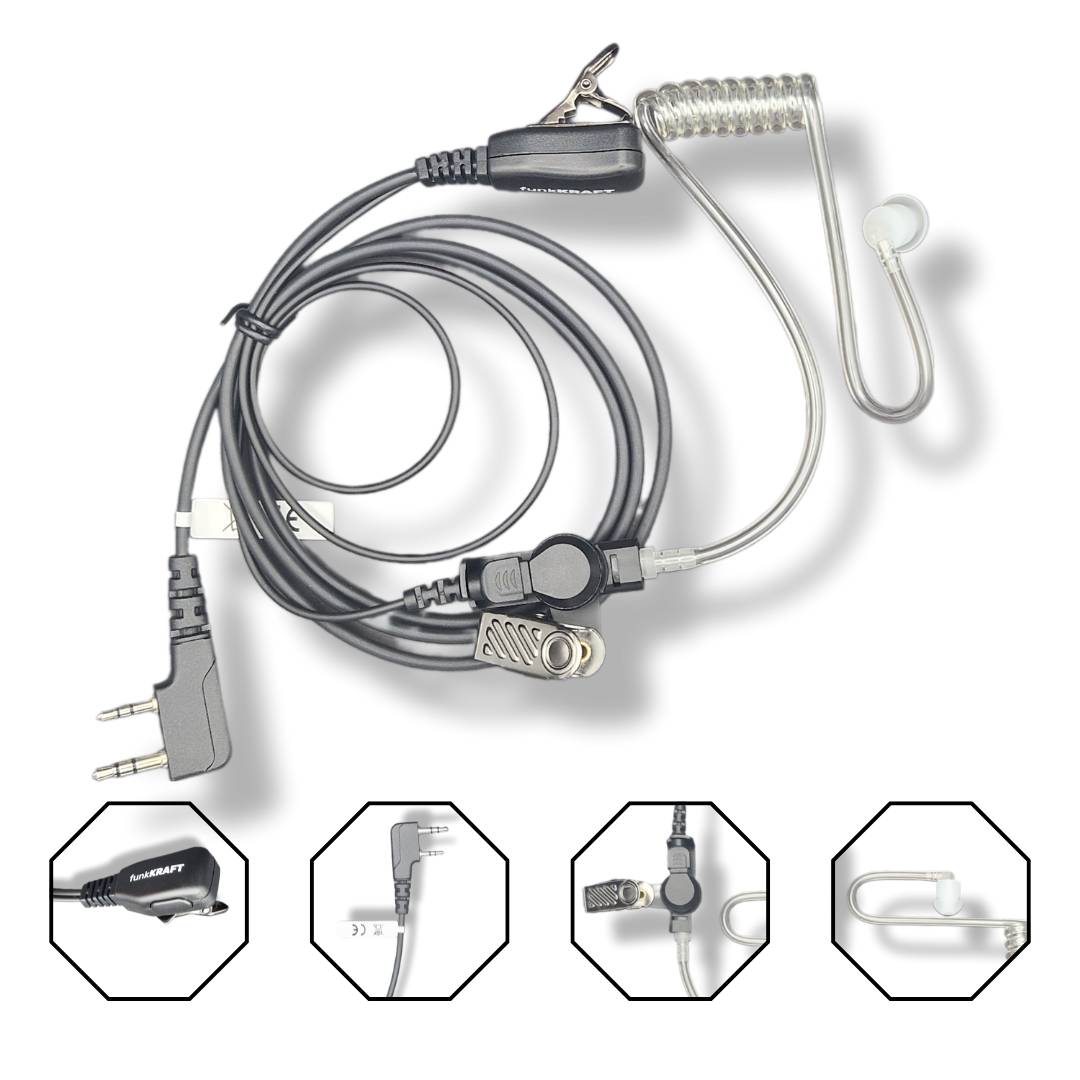 funkKRAFT SecureWave Core K – Security Headset mit Schallschlauch für Kenwood 2-Pin Funkgeräte