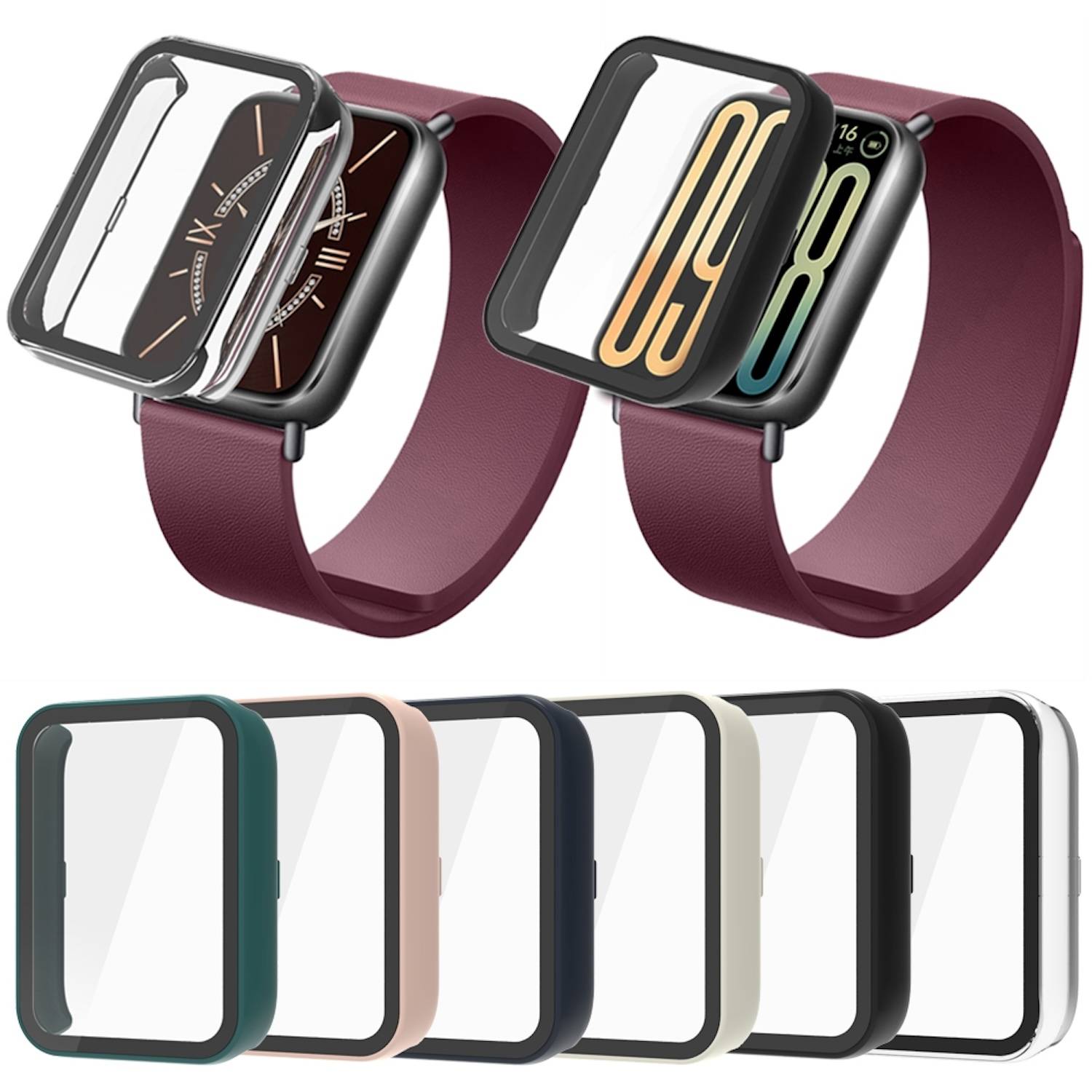 Für Xiaomi Smart Band 9 Pro Kunststoff PC Smart Hülle + Tempered H9 Hart Glas Grün