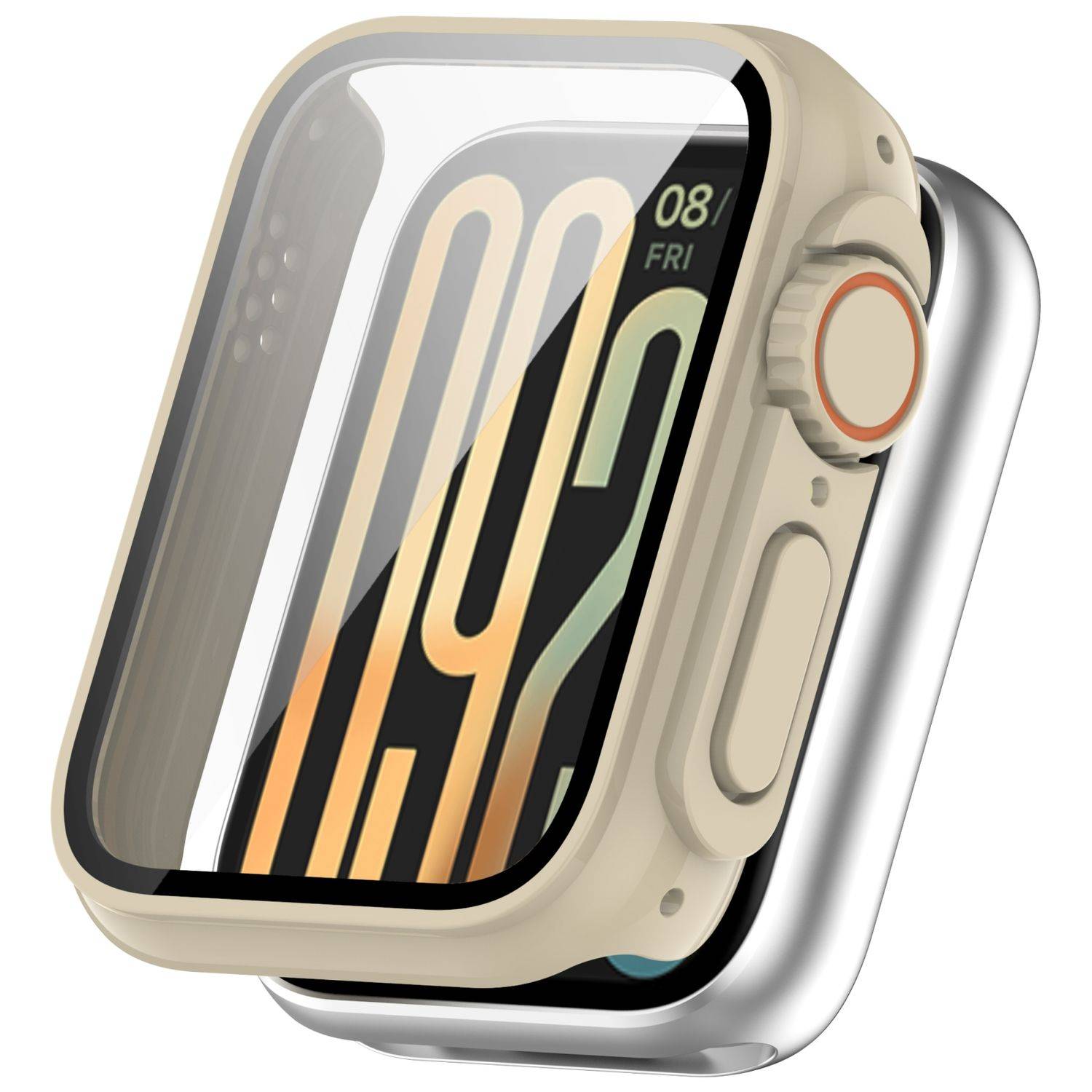 Für Xiaomi Smart Band 9 Pro Kunststoff PC Smart Hülle + Tempered H9 Hart Glas Beige