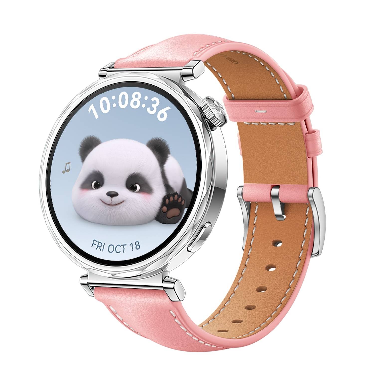 Für Huawei Watch GT 5 41mm Damen Leder Ersatz Armband mit silberner Schnalle Rosa