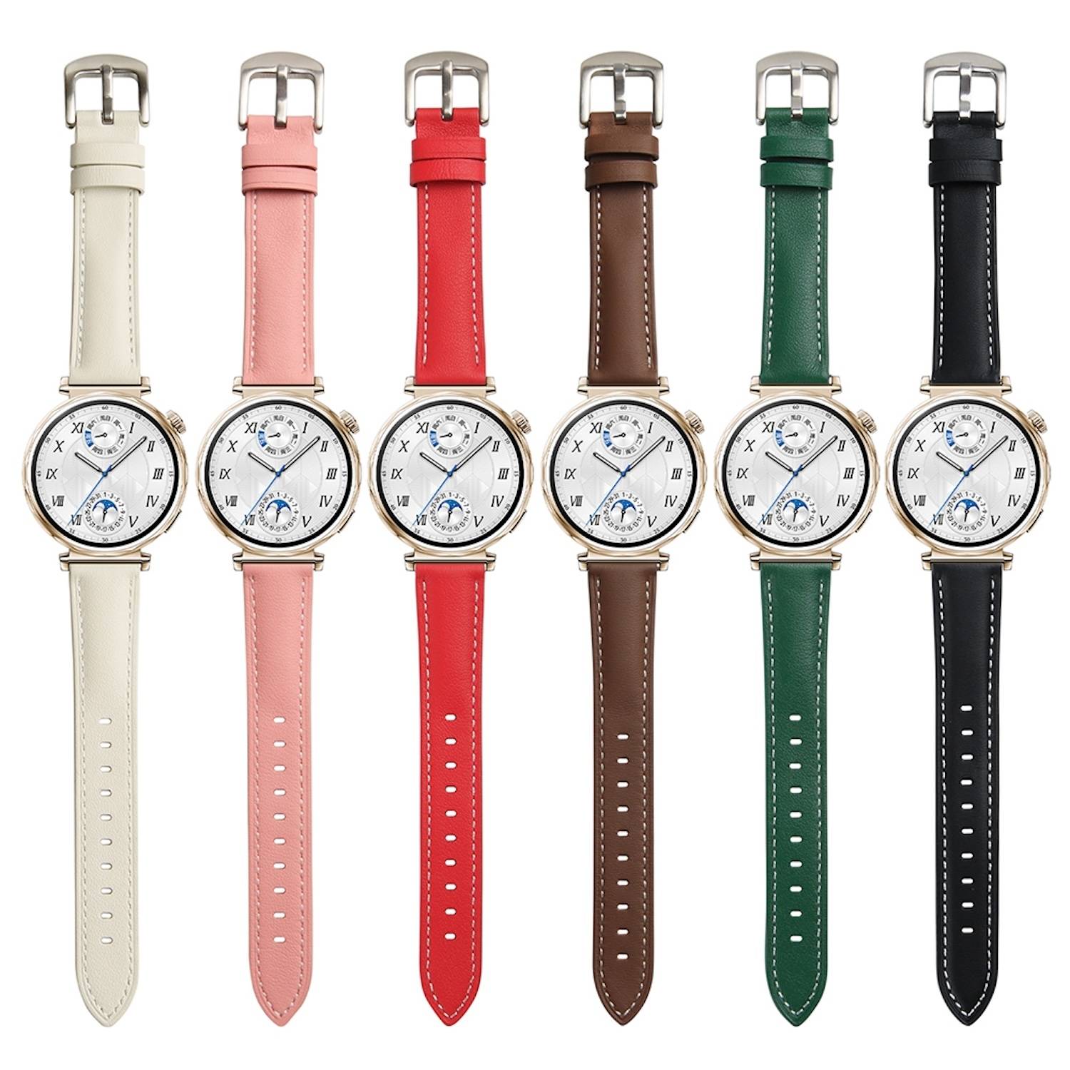 Für Huawei Watch GT 5 41mm Damen Leder Ersatz Armband mit silberner Schnalle Weiß