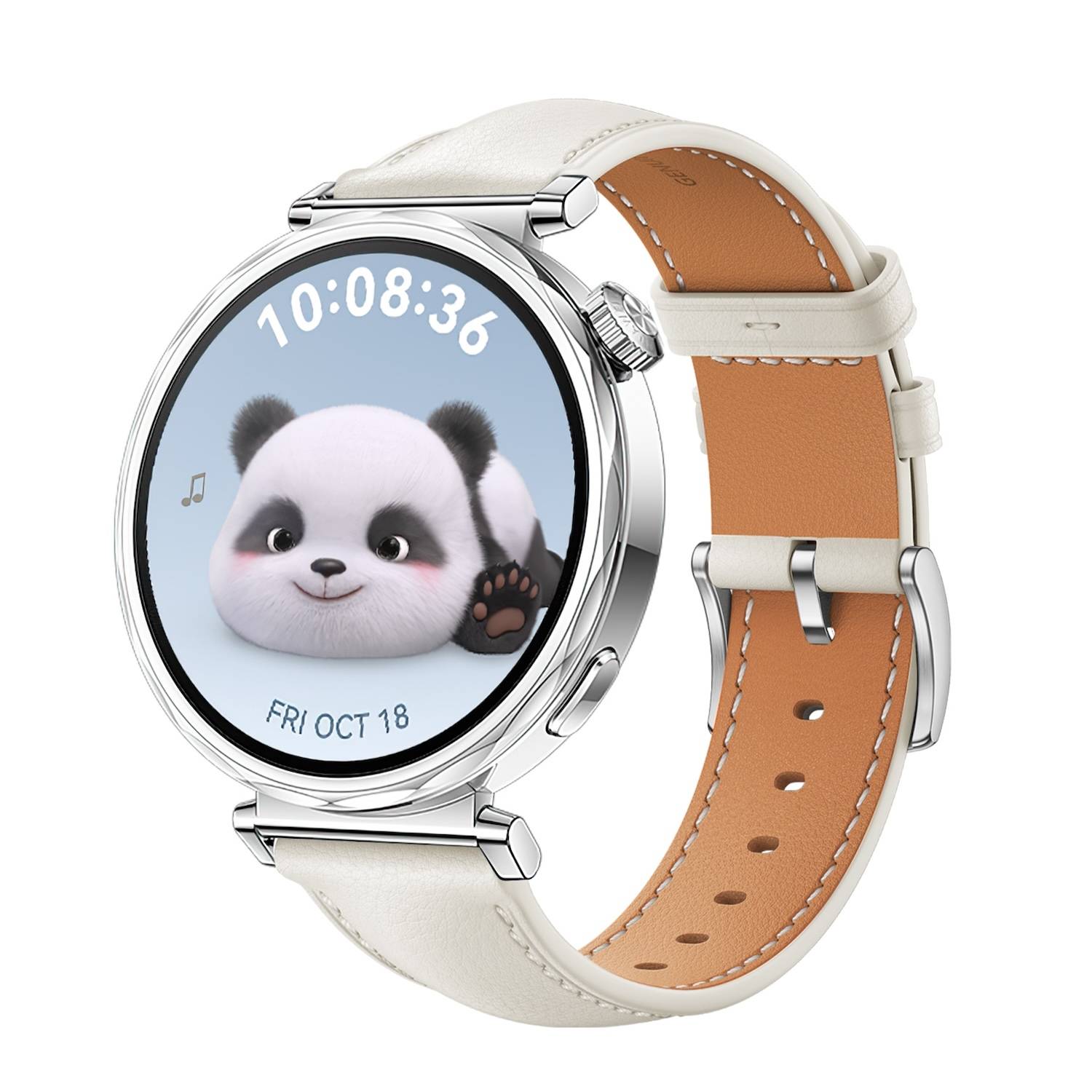 Für Huawei Watch GT 5 41mm Damen Leder Ersatz Armband mit silberner Schnalle Weiß