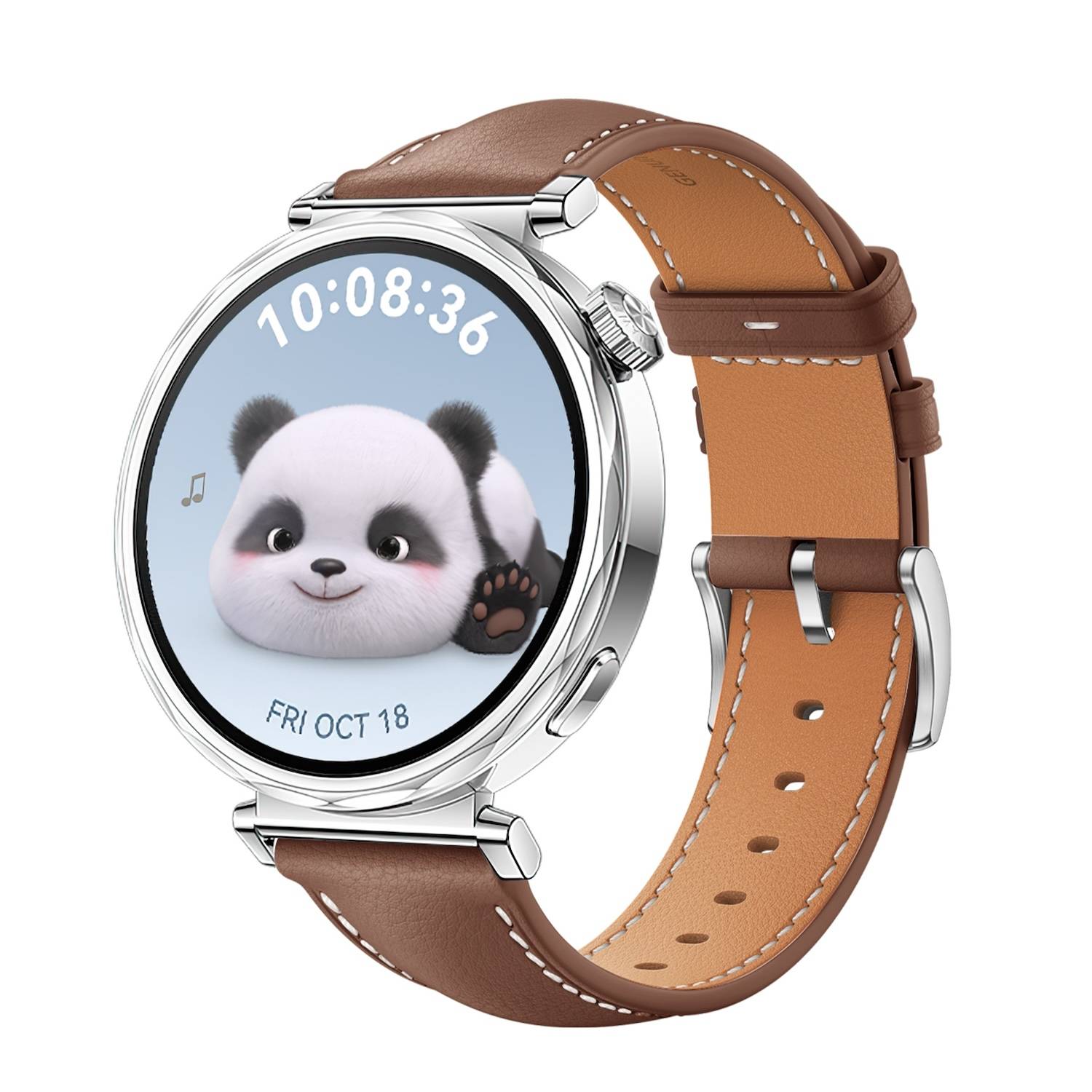 Für Huawei Watch GT 5 41mm Damen Leder Ersatz Armband mit silberner Schnalle Braun