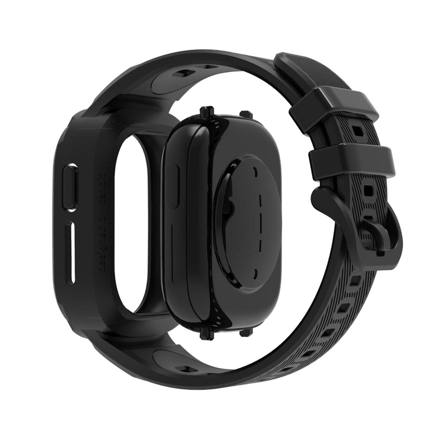 Für Honor Watch 4 TPU Armband mit integriertem Gehäuse Ersatz Armband Schwarz