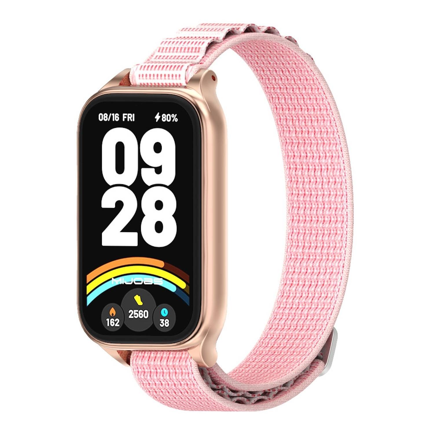 Für Xiaomi Smart Band 9 Active / Redmi Band 3 Nylon Arm Band mit Metallrahmen Rosa / Rose Gold
