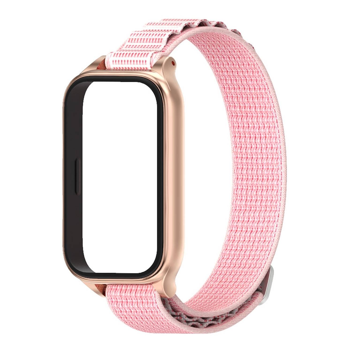 Für Xiaomi Smart Band 9 Active / Redmi Band 3 Nylon Arm Band mit Metallrahmen Rosa / Rose Gold