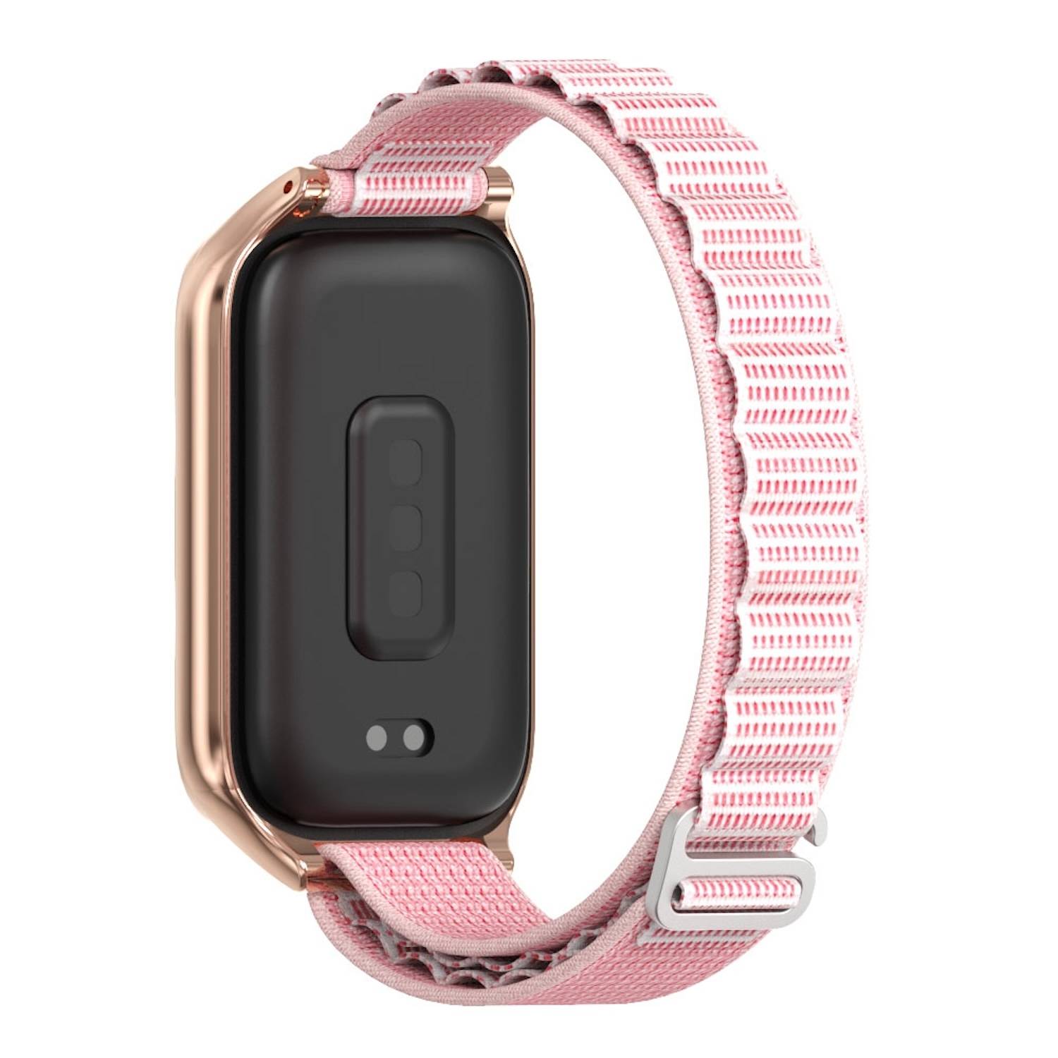 Für Xiaomi Smart Band 9 Active / Redmi Band 3 Nylon Arm Band mit Metallrahmen Rosa / Rose Gold