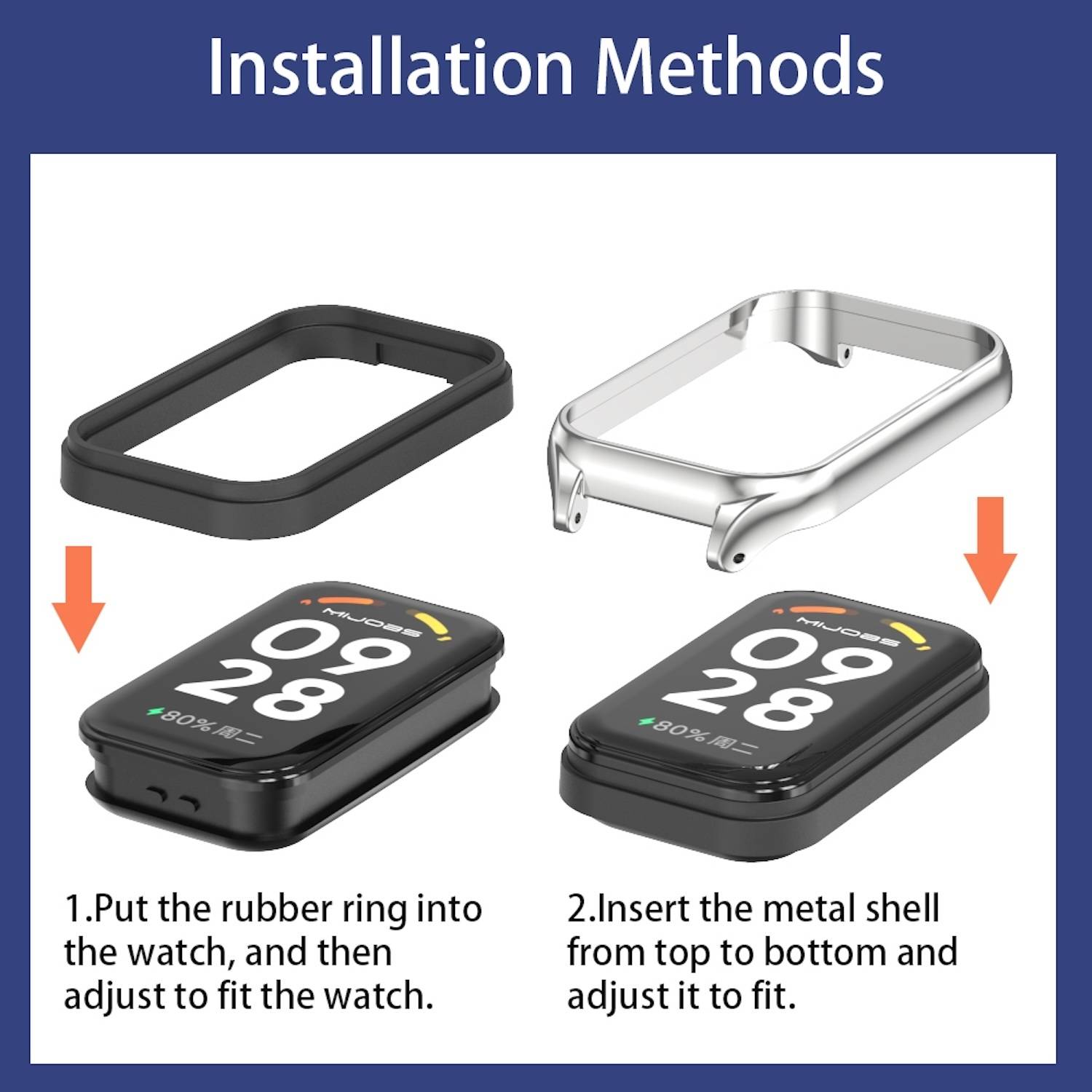 Für Xiaomi Smart Band 9 Active / Redmi Band 3 Leder Arm Band mit Metallrahmen Rot / Rose Gold