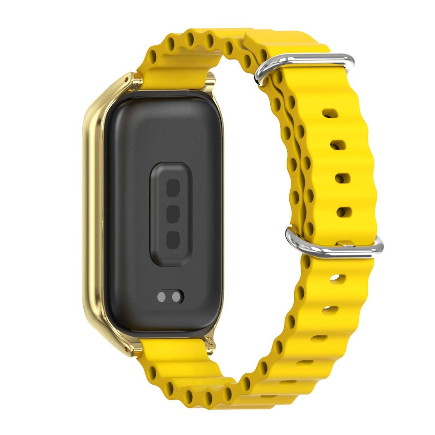 Für Xiaomi Smart Band 9 Active / Redmi Band 3 Silikon Marine Design Arm Band mit Metallrahmen Gelb / Gold