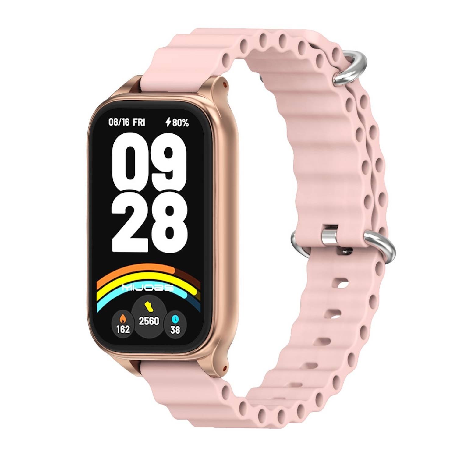 Für Xiaomi Smart Band 9 Active / Redmi Band 3 Silikon Marine Design Arm Band mit Metallrahmen Rosa / Rose Gold