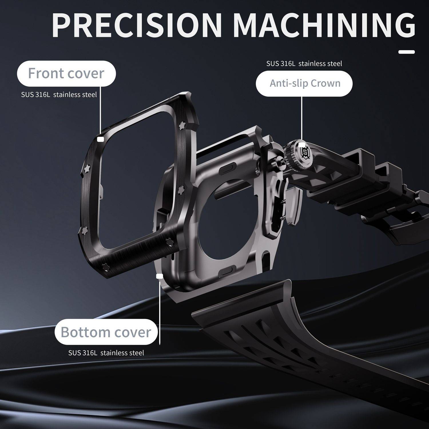 Für Apple Watch Series 10 46mm Hochwertiges Silikon Arm Band mit Metall Gehäuse