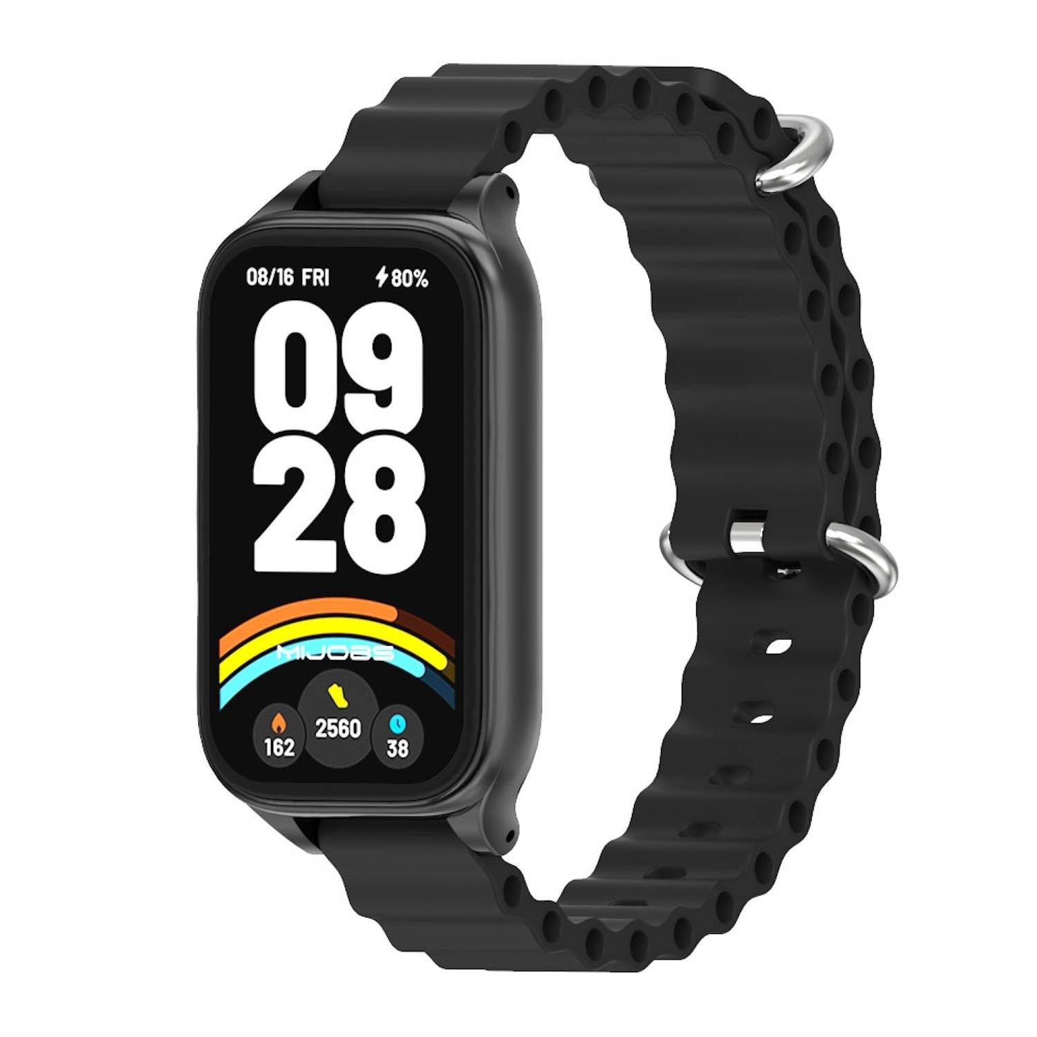 Für Xiaomi Smart Band 9 Active / Redmi Band 3 Silikon Marine Design Arm Band mit Metallrahmen Schwarz