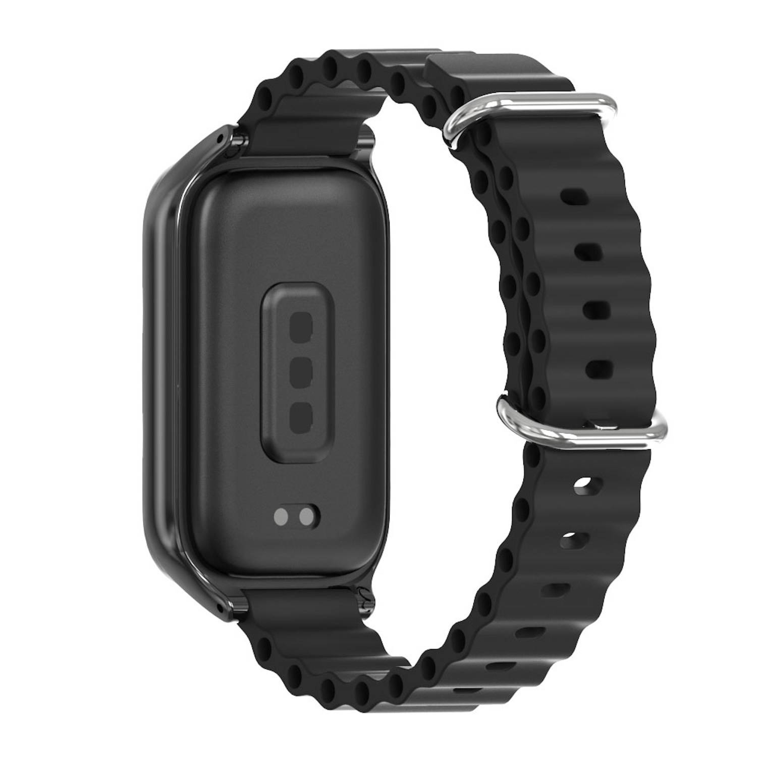 Für Xiaomi Smart Band 9 Active / Redmi Band 3 Silikon Marine Design Arm Band mit Metallrahmen Schwarz