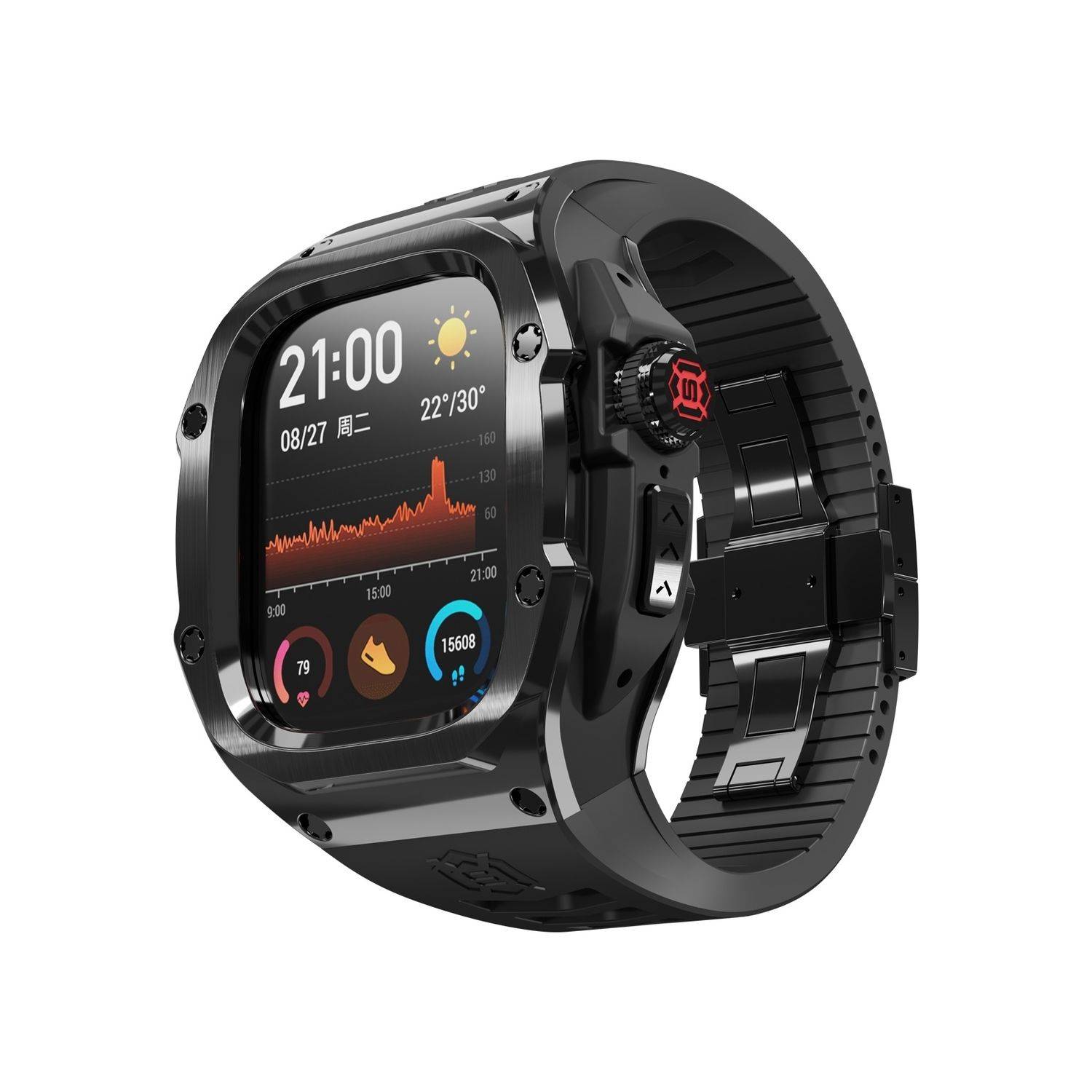 Für Apple Watch Ultra 2 / 1 49mm Hochwertiges Silikon Arm Band Metall Gehäuse