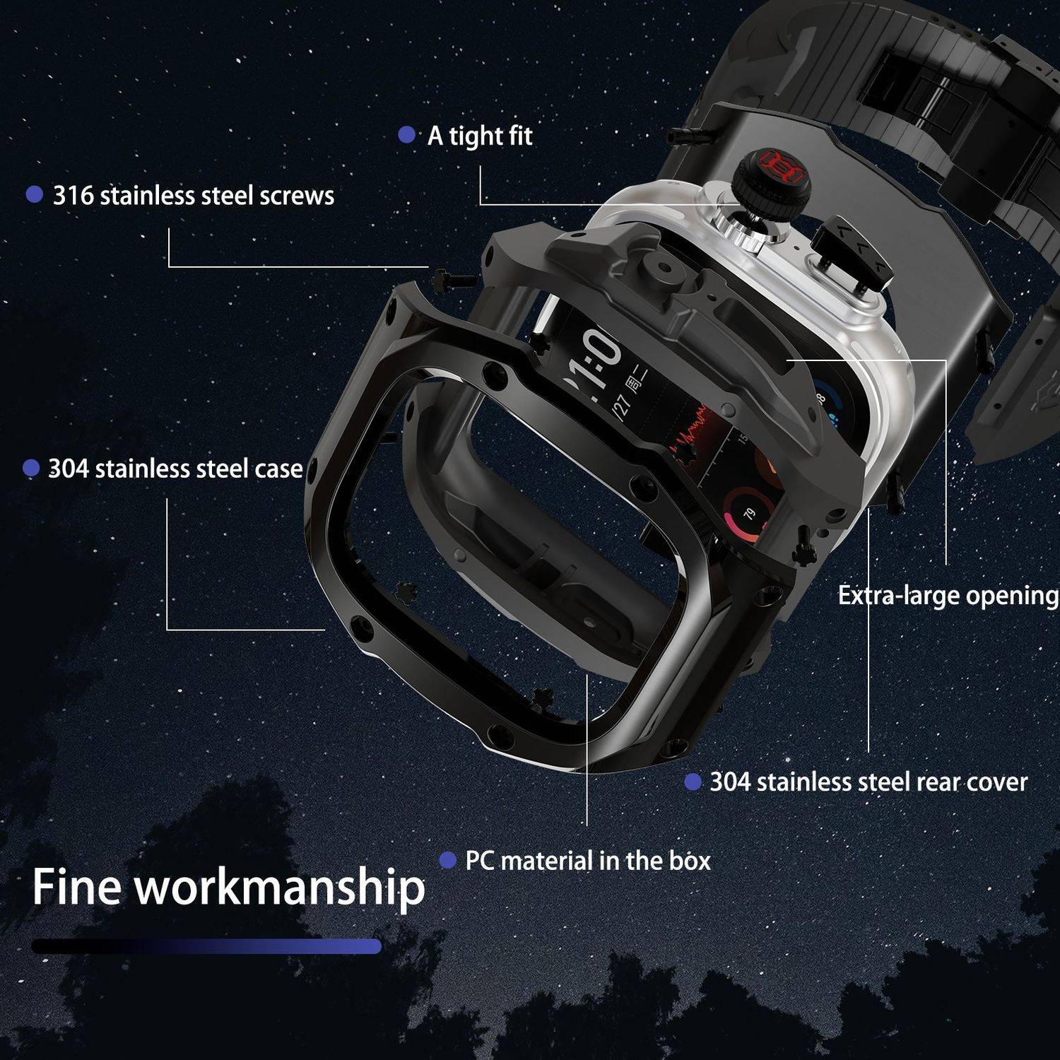 Für Apple Watch Ultra 2 / 1 49mm Hochwertiges Silikon Arm Band Metall Gehäuse