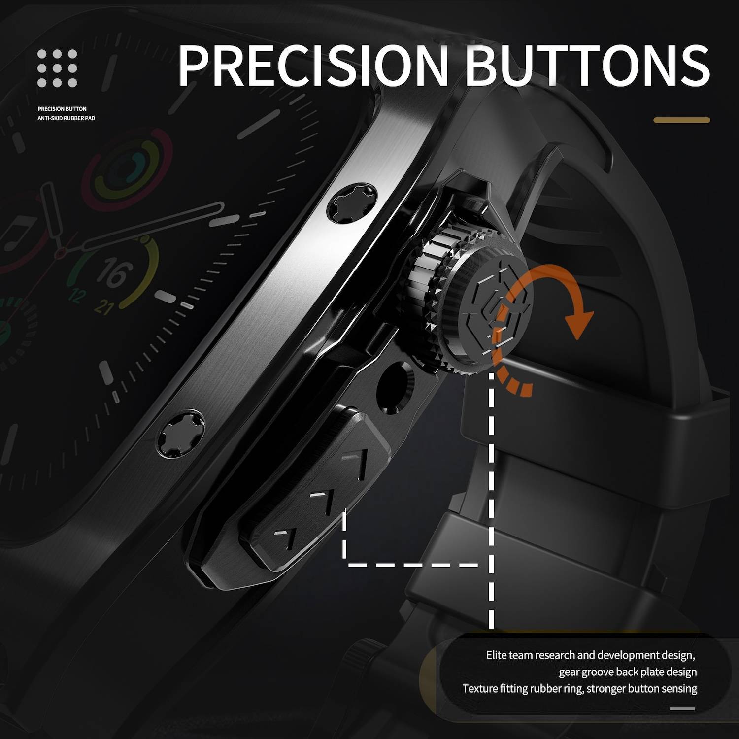 Für Apple Watch Series 9 8 7 45 / SE 6 5 4 44 Silikon Band Metall Gehäuse Hülle