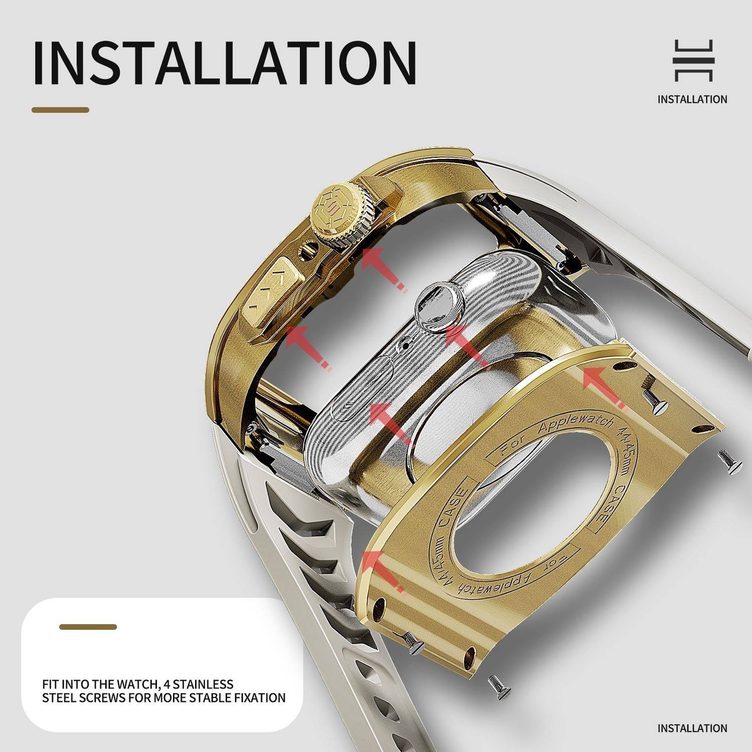 Für Apple Watch Series 9 8 7 45 / SE 6 5 4 44 Silikon Band Metall Gehäuse Hülle