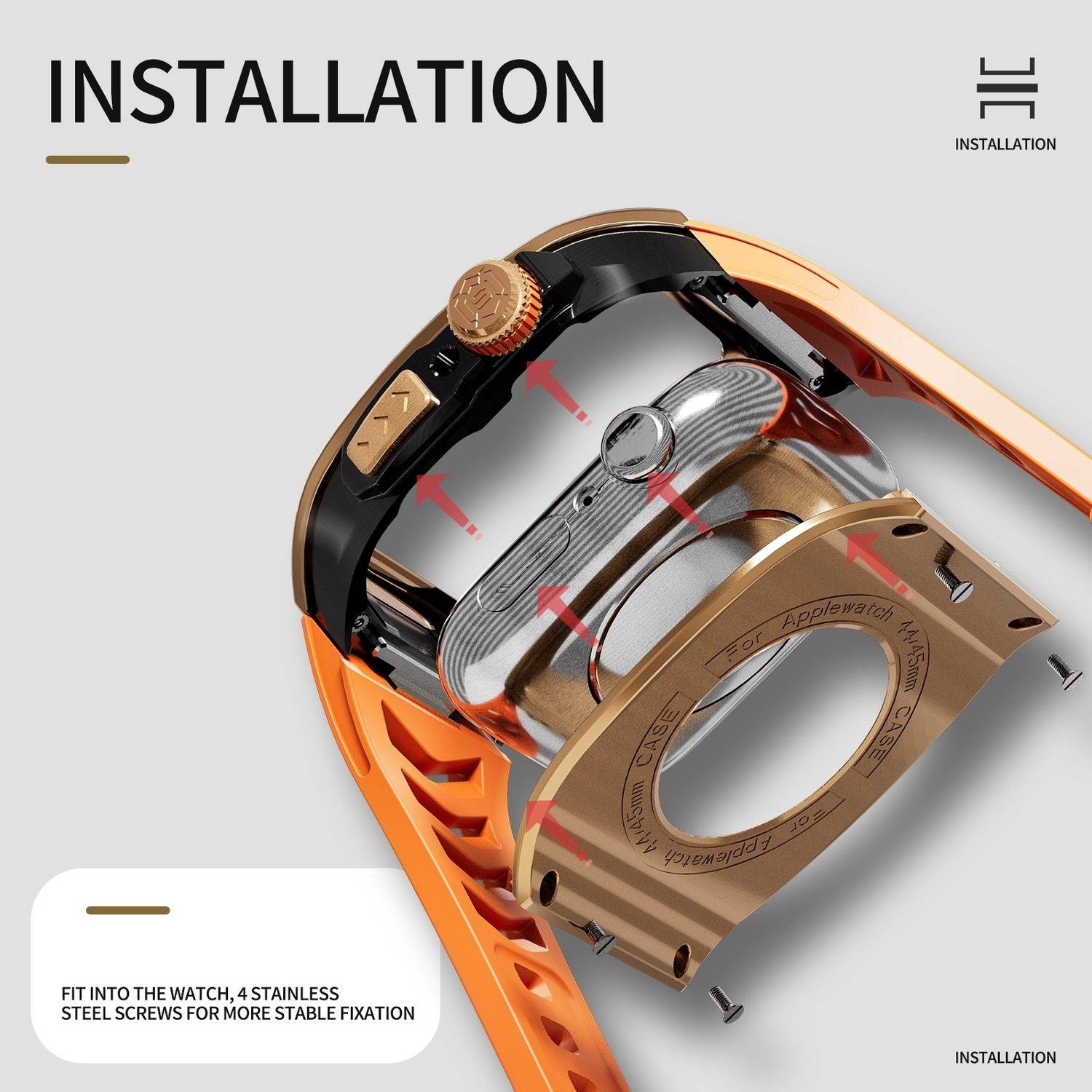 Für Apple Watch Series 9 8 7 45 / SE 6 5 4 44 Silikon Band Metall Gehäuse Hülle