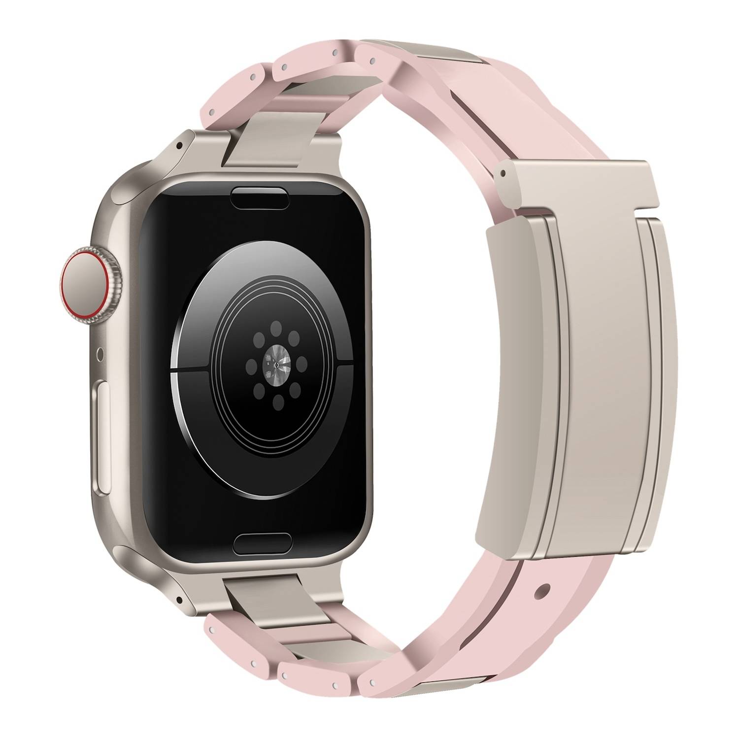 Für Apple Watch Series 10 42mm / 9 8 7 41 / 6 SE 5 4 40mm Design Magnetschnalle Edelstahl Armband Rosa / Beige