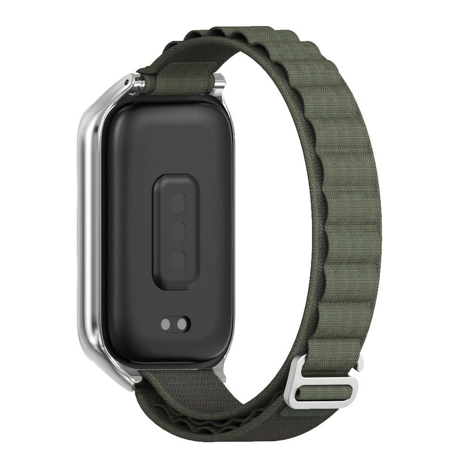 Für Xiaomi Smart Band 9 Active / Redmi Band 3 Nylon Arm Band mit Metallrahmen Grün / Silber