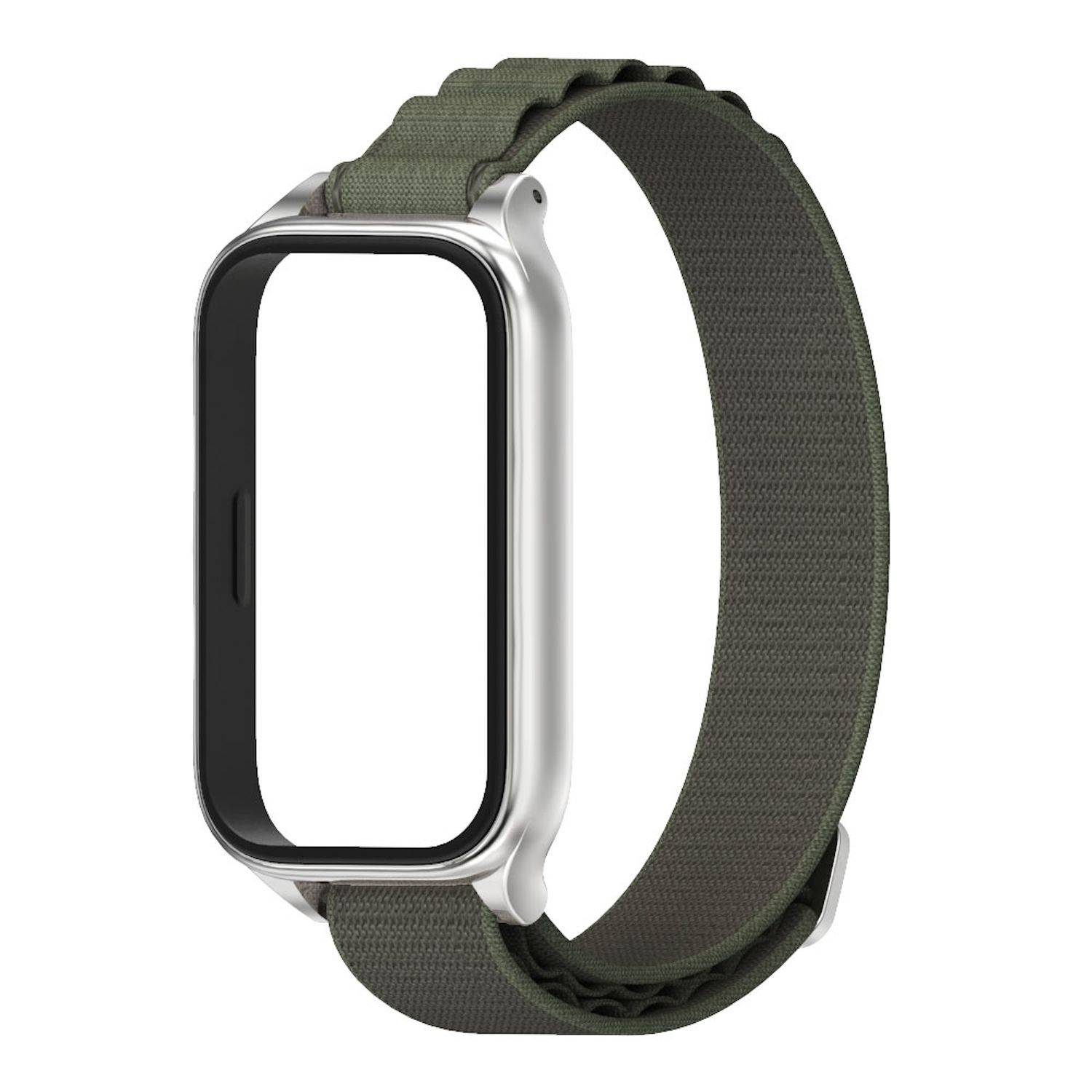Für Xiaomi Smart Band 9 Active / Redmi Band 3 Nylon Arm Band mit Metallrahmen Grün / Silber