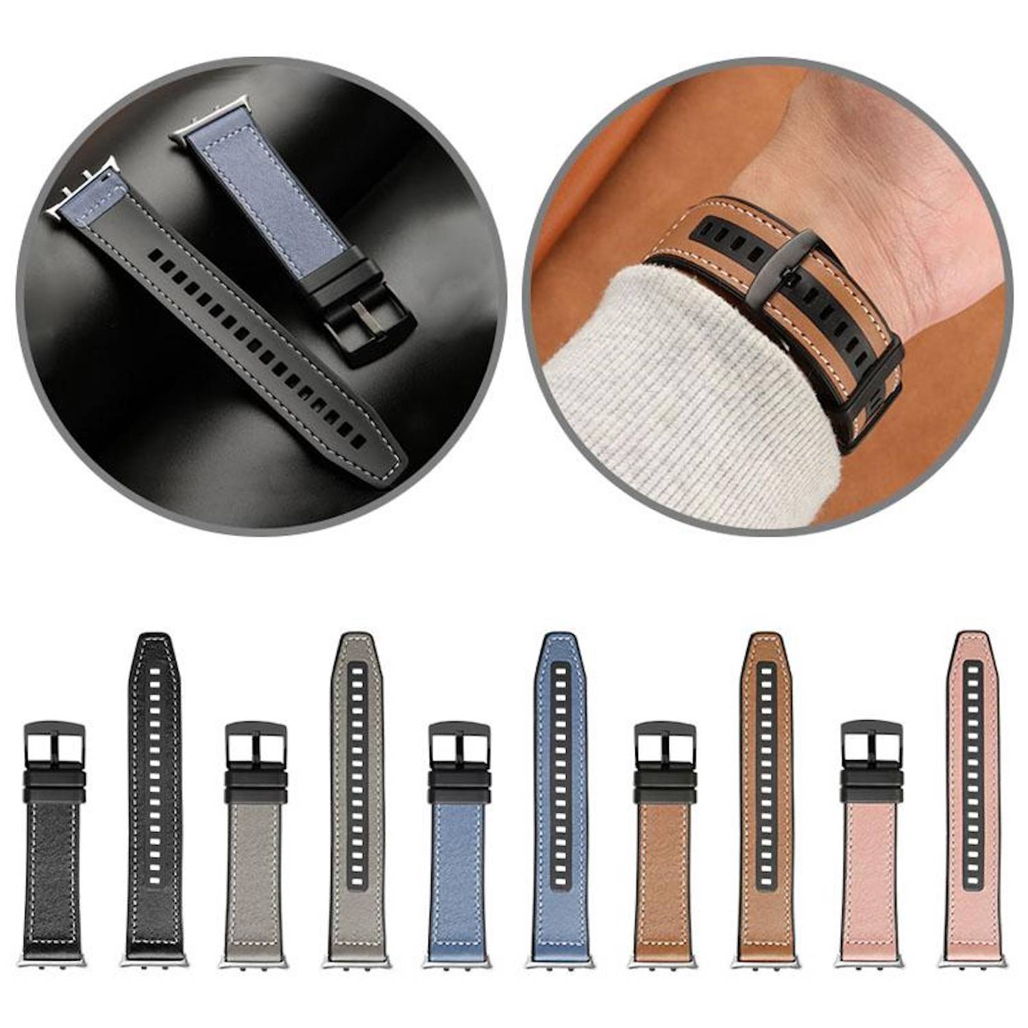 Für Honor Watch 5 Hochwertiges Premium Leder Hybrid Silikon Ersatz Arm Band Schwarz