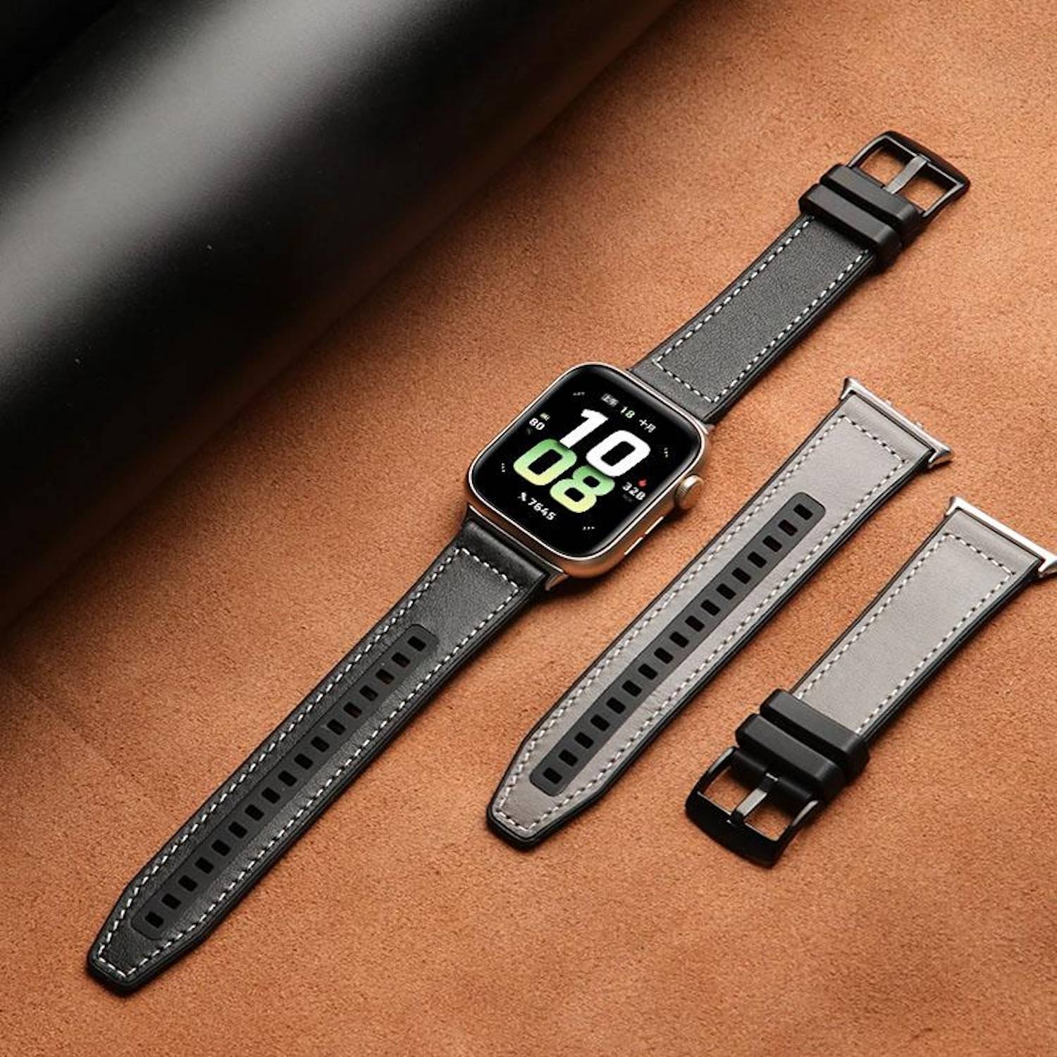 Smartwatch Armband für Honor Watch 5 Premium Leder Hybrid Silikon Ersatz Grau