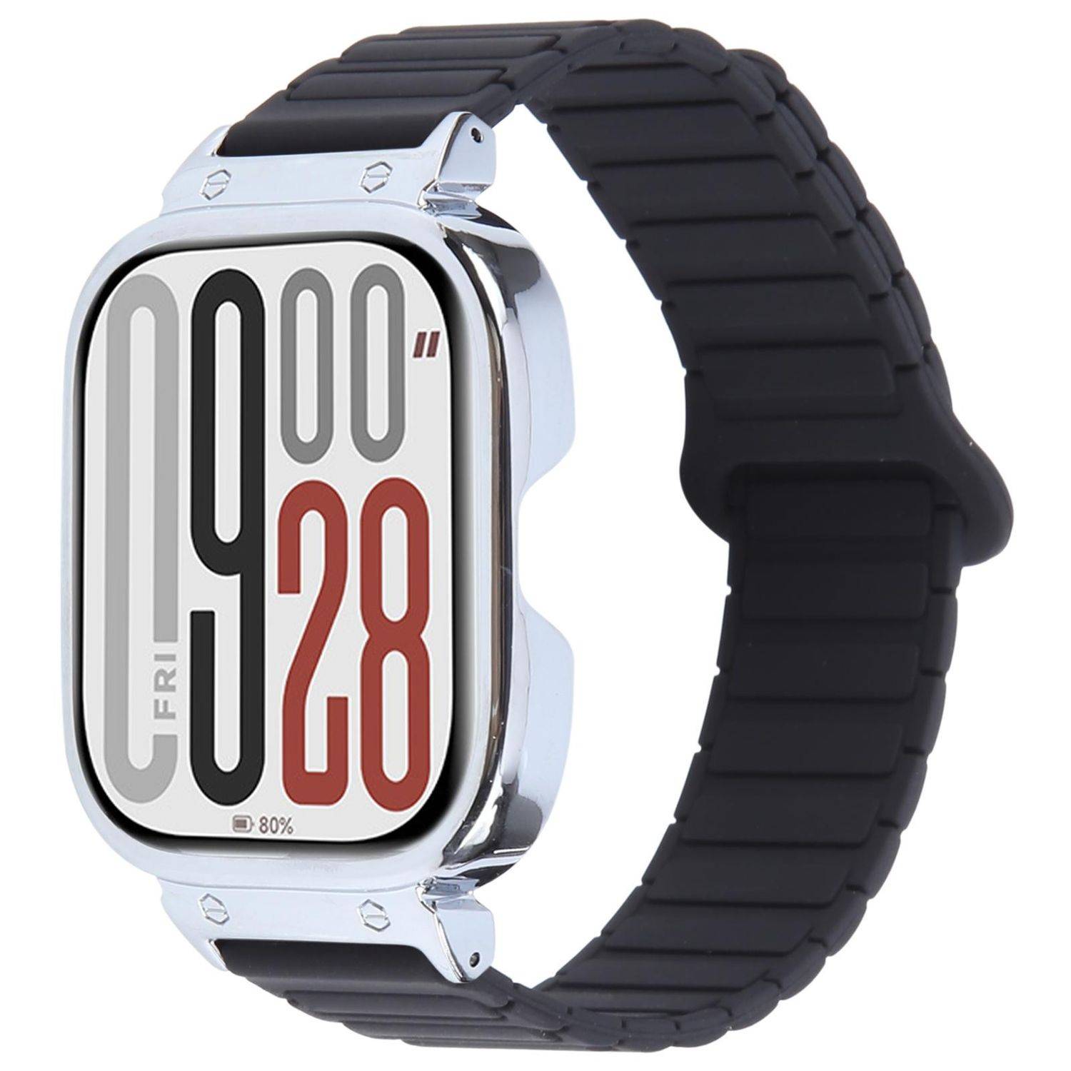 Für Xiaomi Redmi Watch 5 / Watch 4 Silikon Armband mit Metall Gehäuse Schwarz