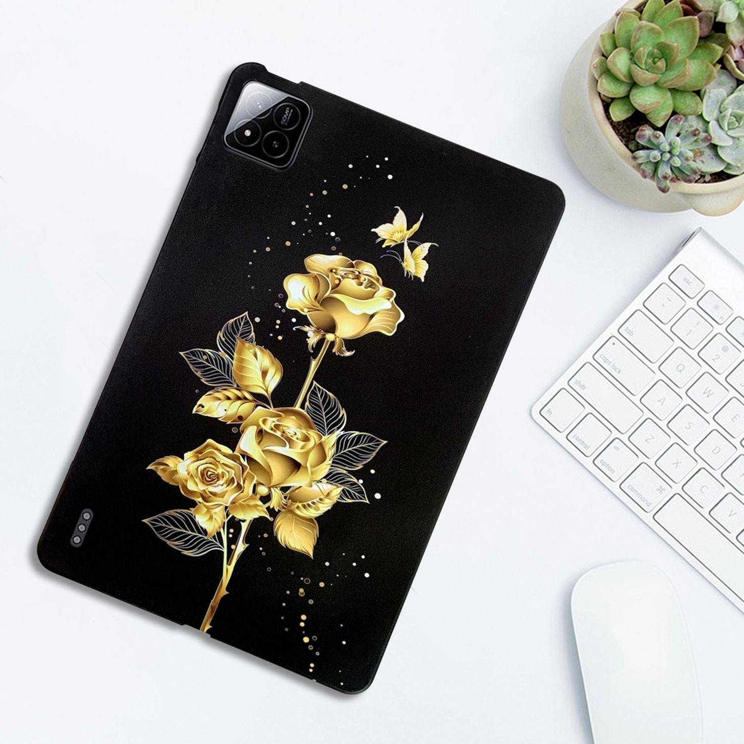 Für Xiaomi Pad 7 / Pad 7 Pro TPU Goldene Rose Motiv Design Tablet Schutz Hülle