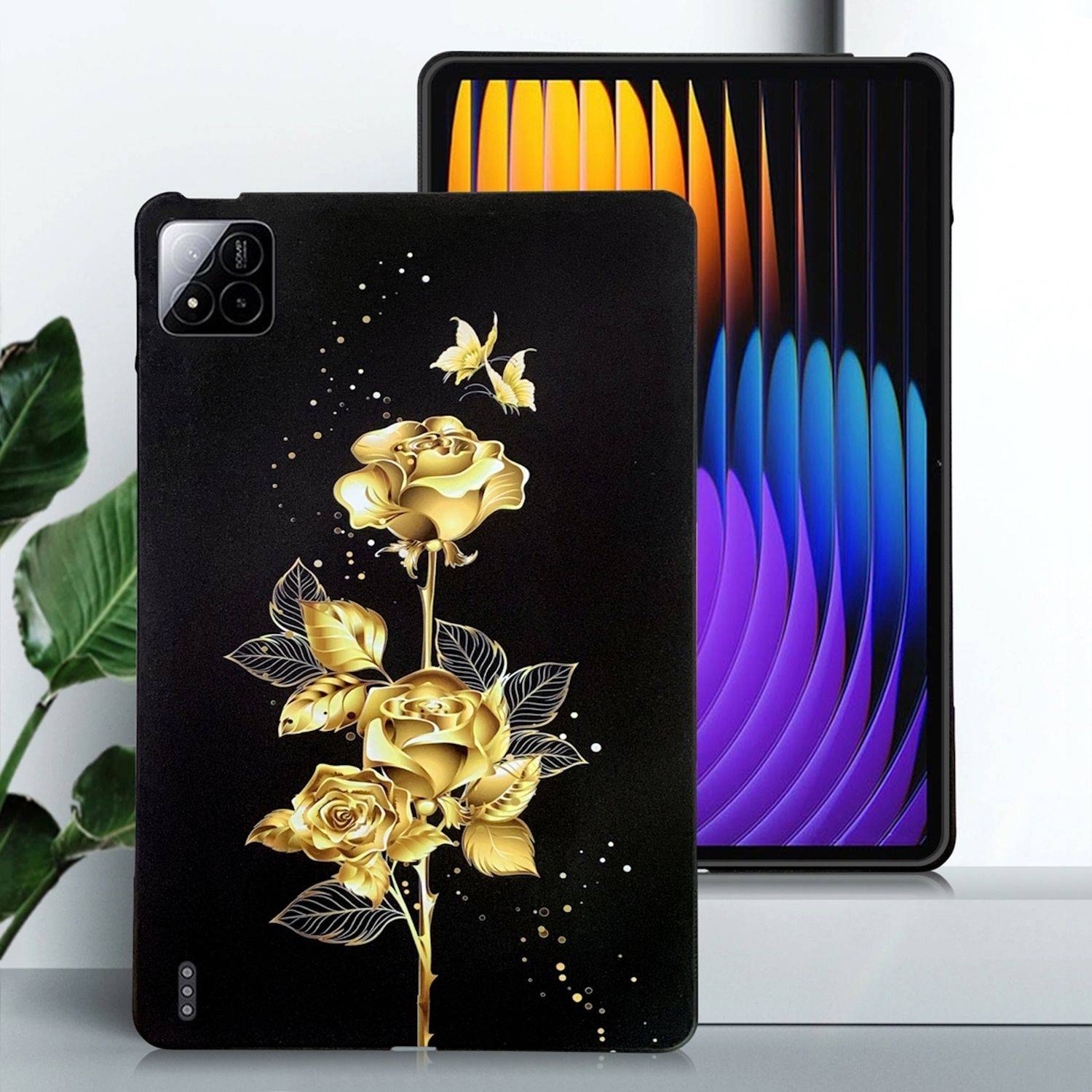 Für Xiaomi Pad 7 / Pad 7 Pro TPU Goldene Rose Motiv Design Tablet Schutz Hülle