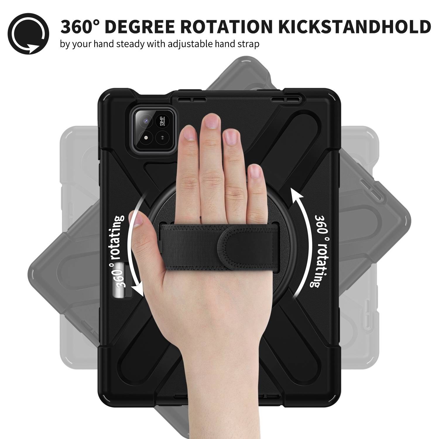 Für Xiaomi Pad 7 / 7 Pro Silikon Hybrid Tasche Schultergurt + Halterung Schwarz