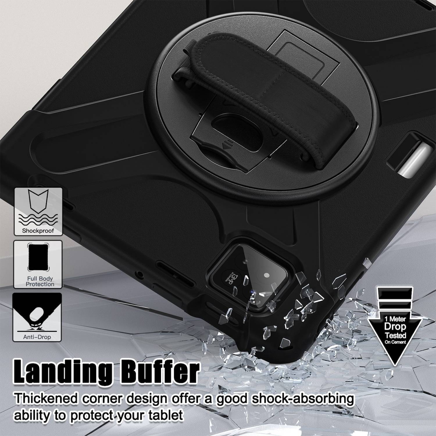 Für Xiaomi Pad 7 / 7 Pro Silikon Hybrid Tasche Schultergurt + Halterung Schwarz