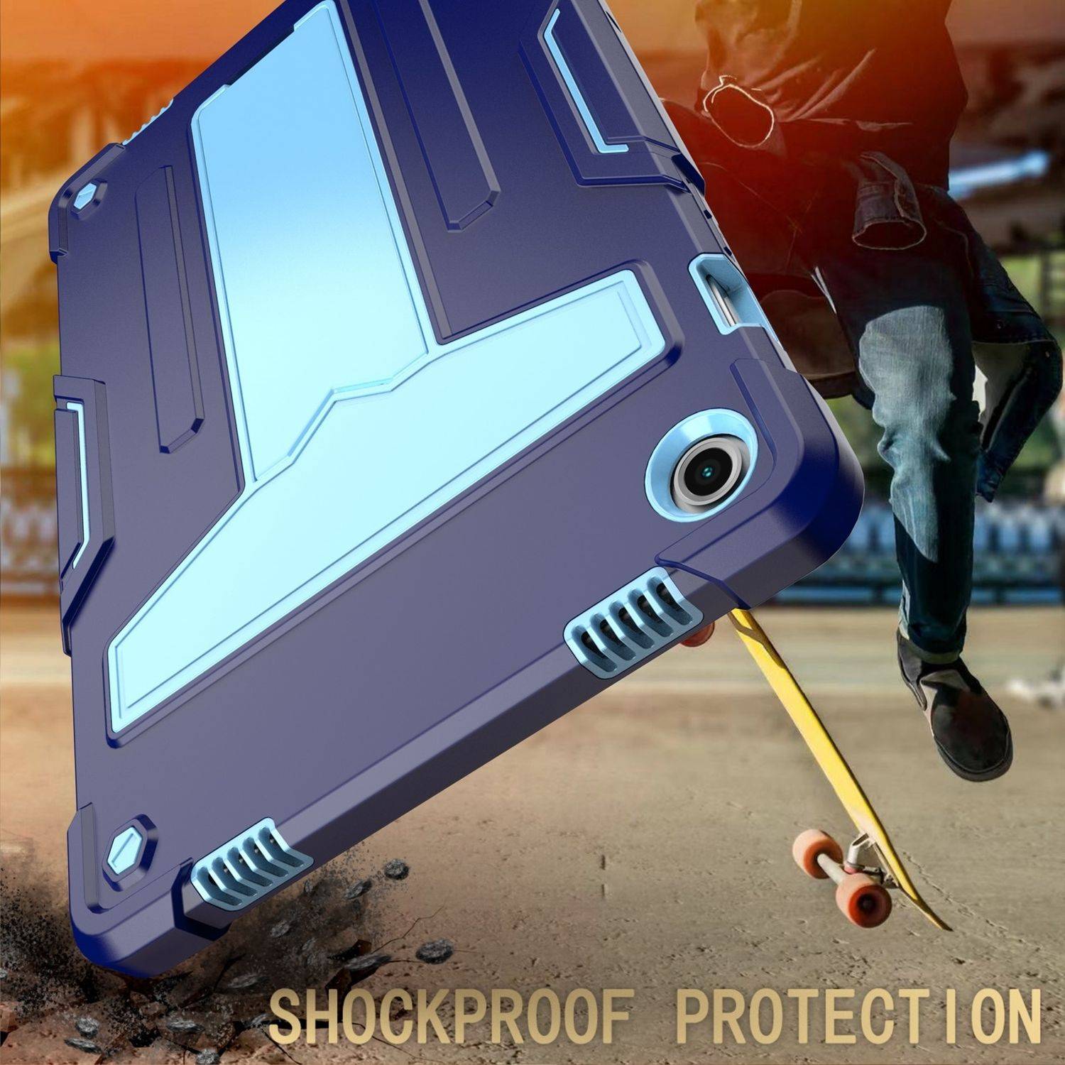 Für Samsung Galaxy Tab A9 Plus Silikon Hybrid Tablet Tasche T Halterung Blau