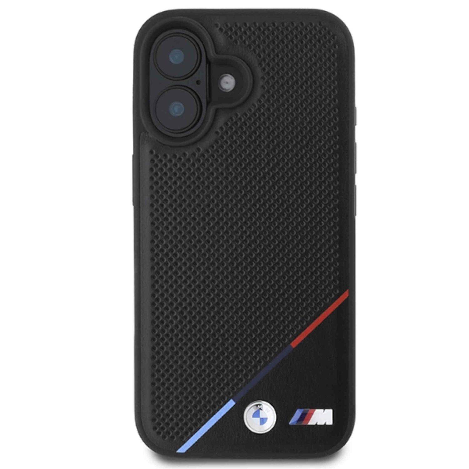 BMW Apple iPhone 16 Hardcase Perforated Tricolor Line MagSafe Schwarz