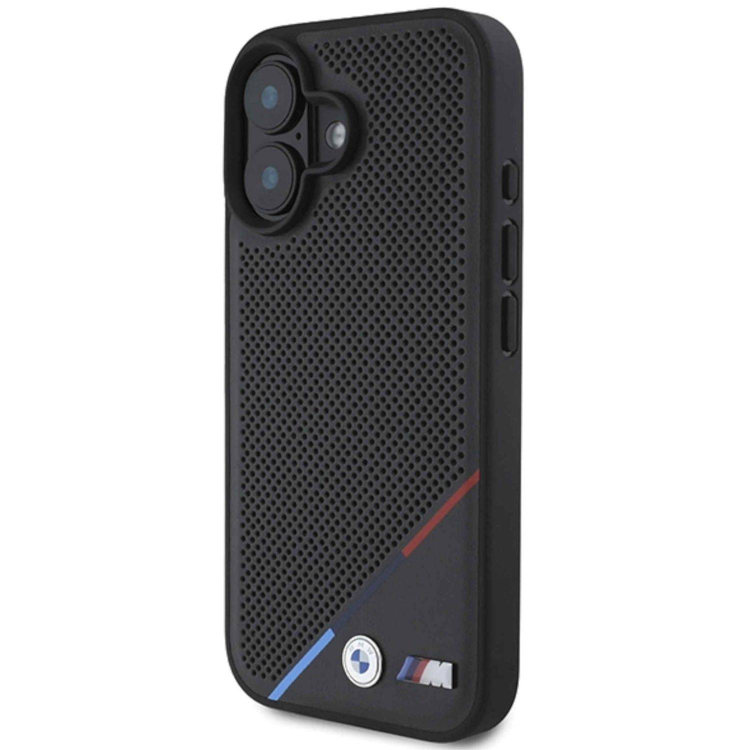 BMW Apple iPhone 16 Hardcase Perforated Tricolor Line MagSafe Schwarz