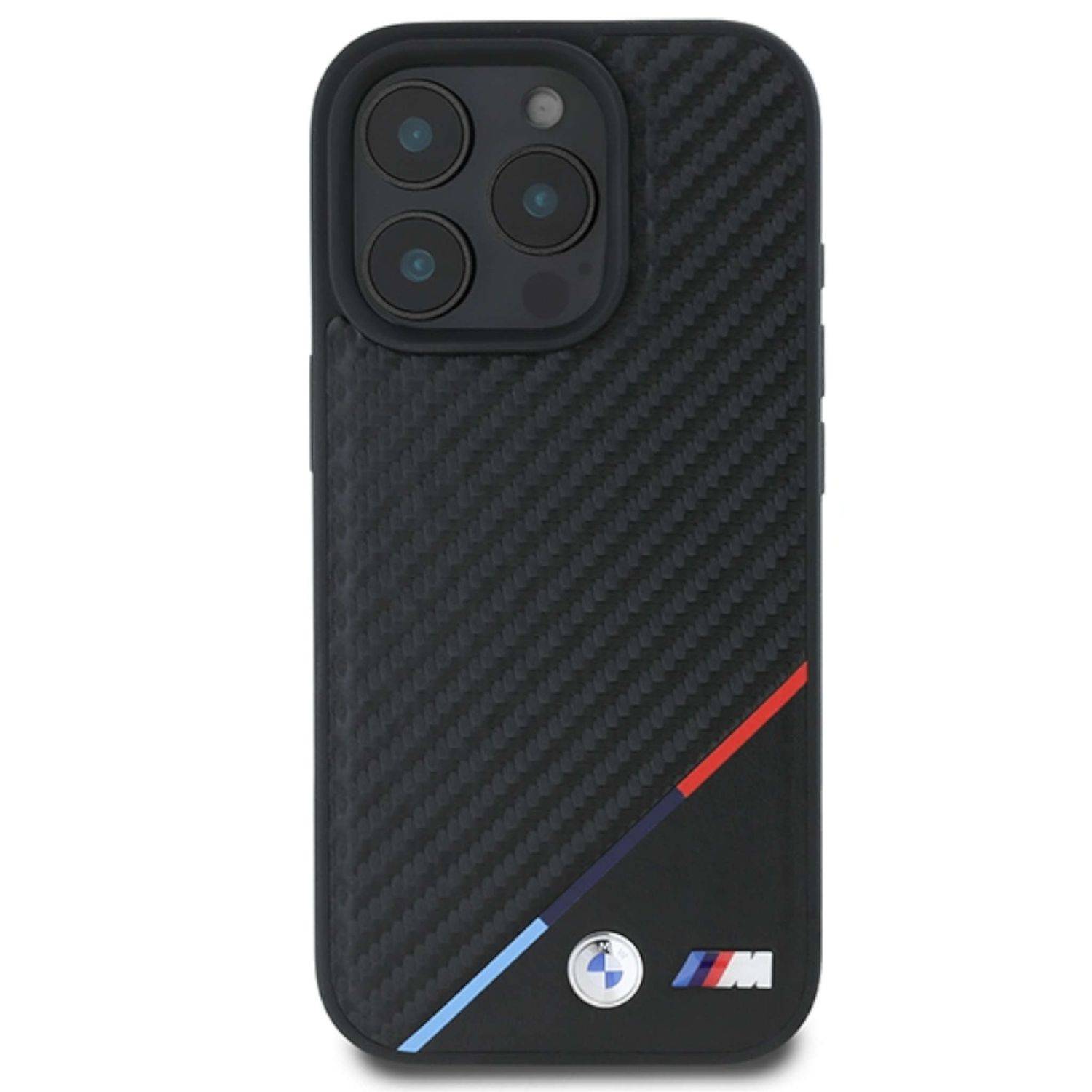 BMW Apple iPhone 16 Pro Hardcase Carbon Tricolor Line MagSafe Schwarz