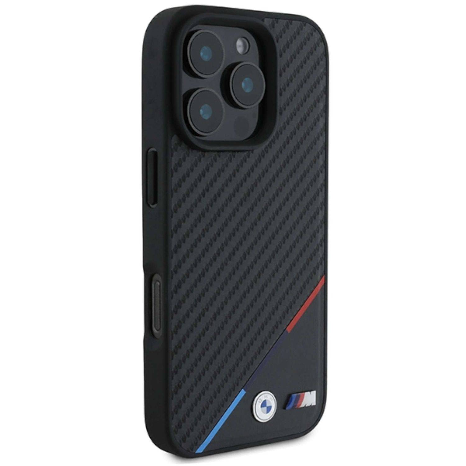 BMW Apple iPhone 16 Pro Hardcase Carbon Tricolor Line MagSafe Schwarz