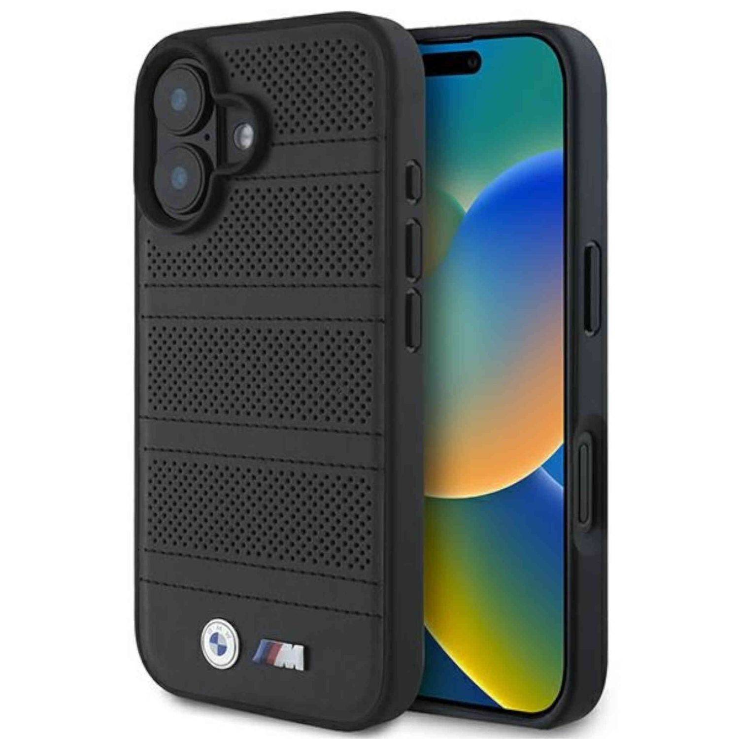 BMW Apple iPhone 16 Hardcase Perforated Stitched Line MagSafe Schwarz