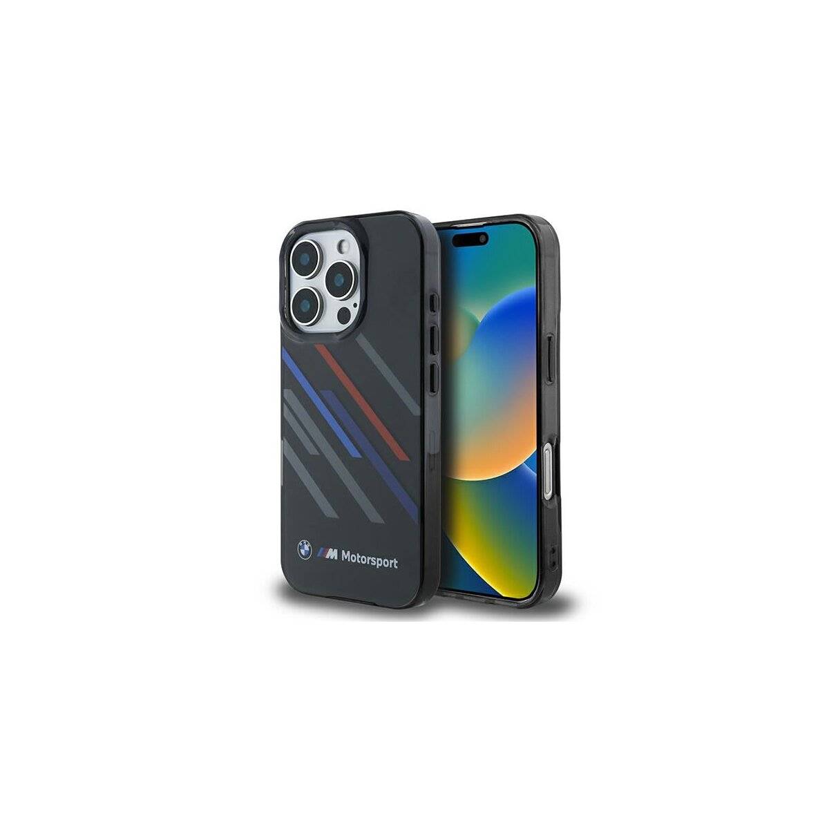BMW Motorsport IML Random Stripes Handyhülle kompatibel mit iPhone 16 Pro – Schwarz
