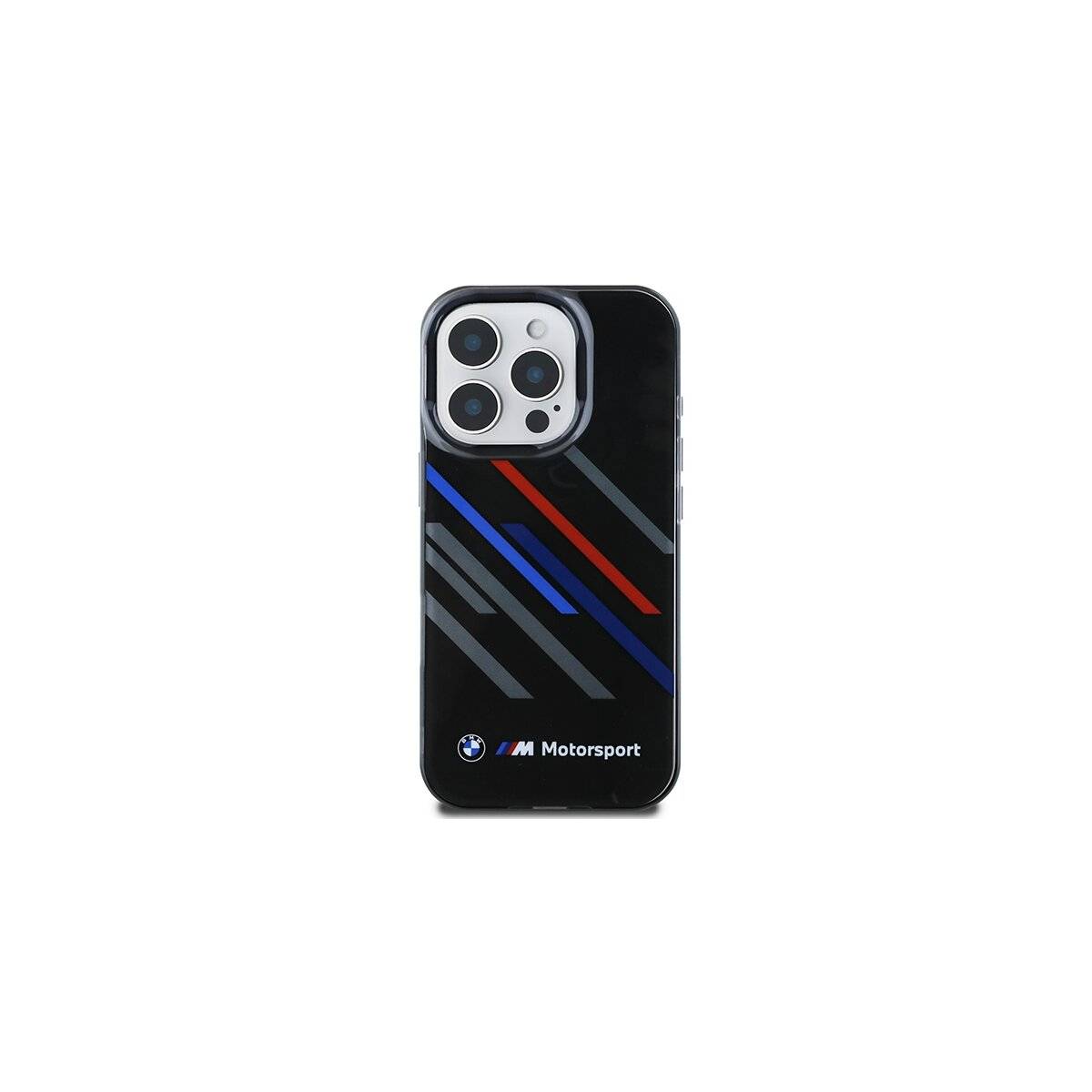 BMW Motorsport IML Random Stripes Handyhülle kompatibel mit iPhone 16 Pro Max – Schwarz