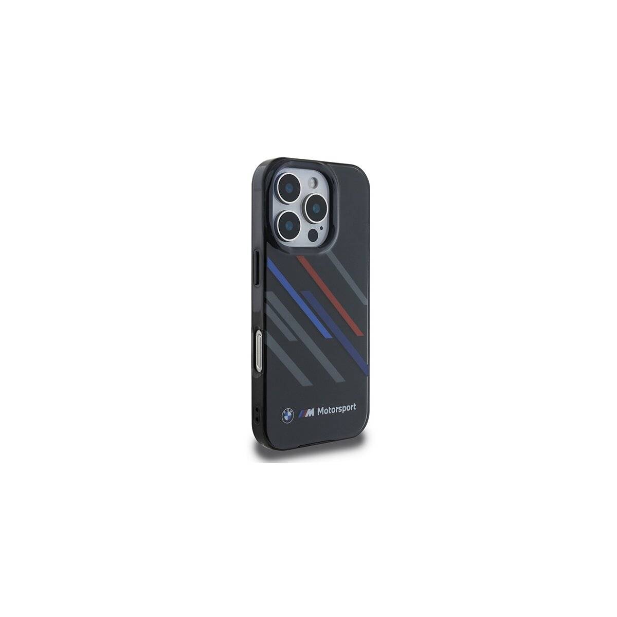 BMW Motorsport IML Random Stripes Handyhülle kompatibel mit iPhone 16 Pro – Schwarz