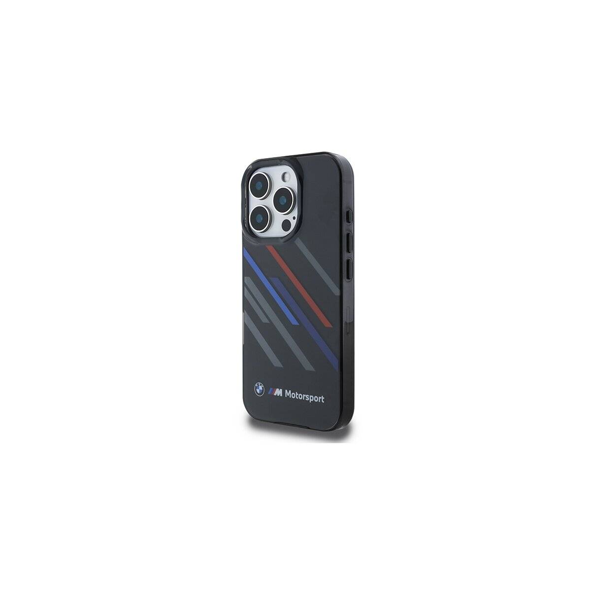 BMW Motorsport IML Random Stripes Handyhülle kompatibel mit iPhone 16 Pro Max – Schwarz