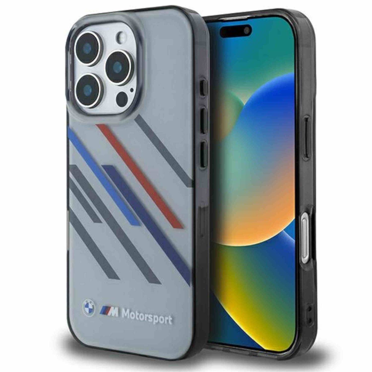 BMW Apple iPhone 16 Pro Max Hardcase Motorsport Random Stripes Grau