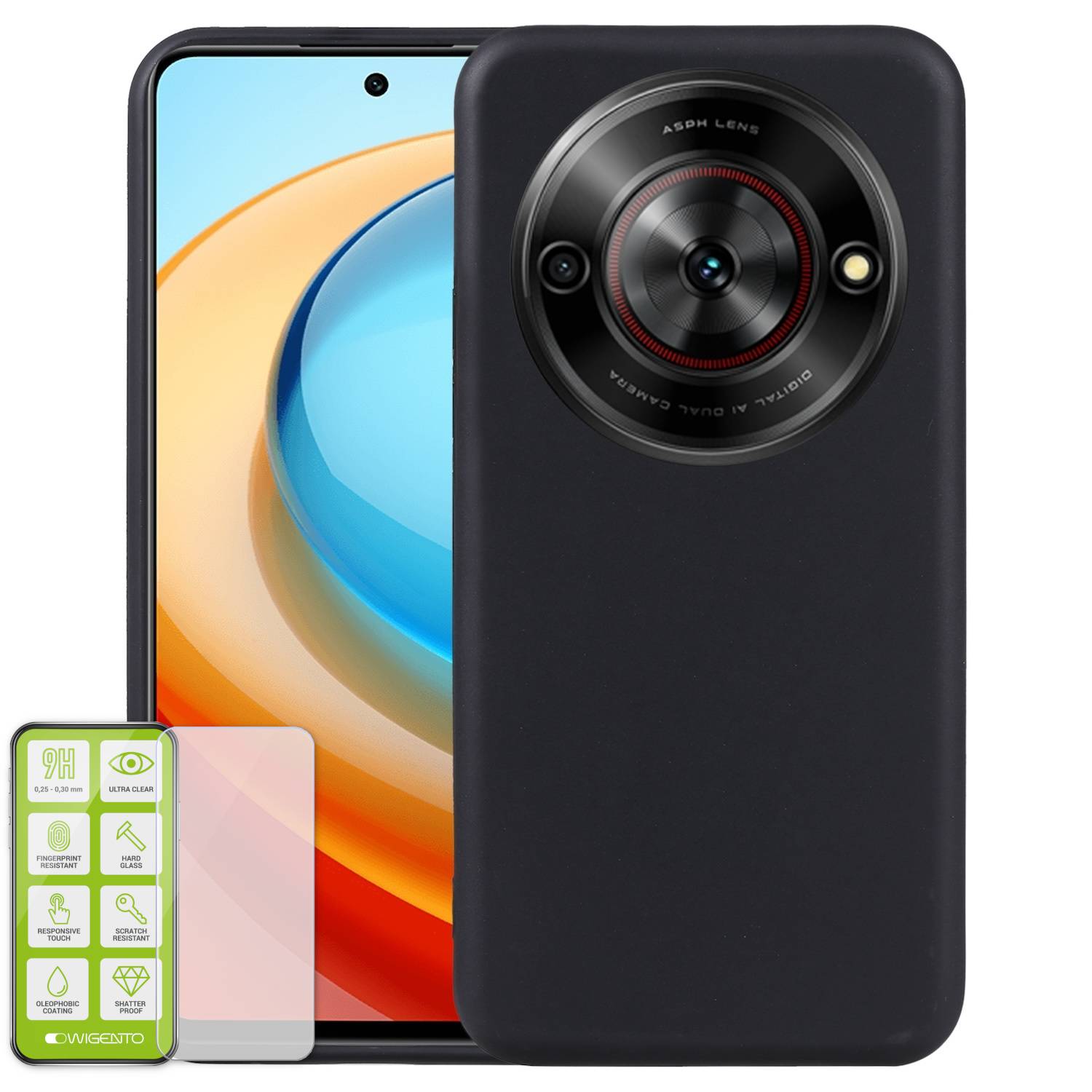 Für ZTE Blade A75 5G Silikon TPU Schutz Hülle Schwarz + H9 Hart Glas Folie