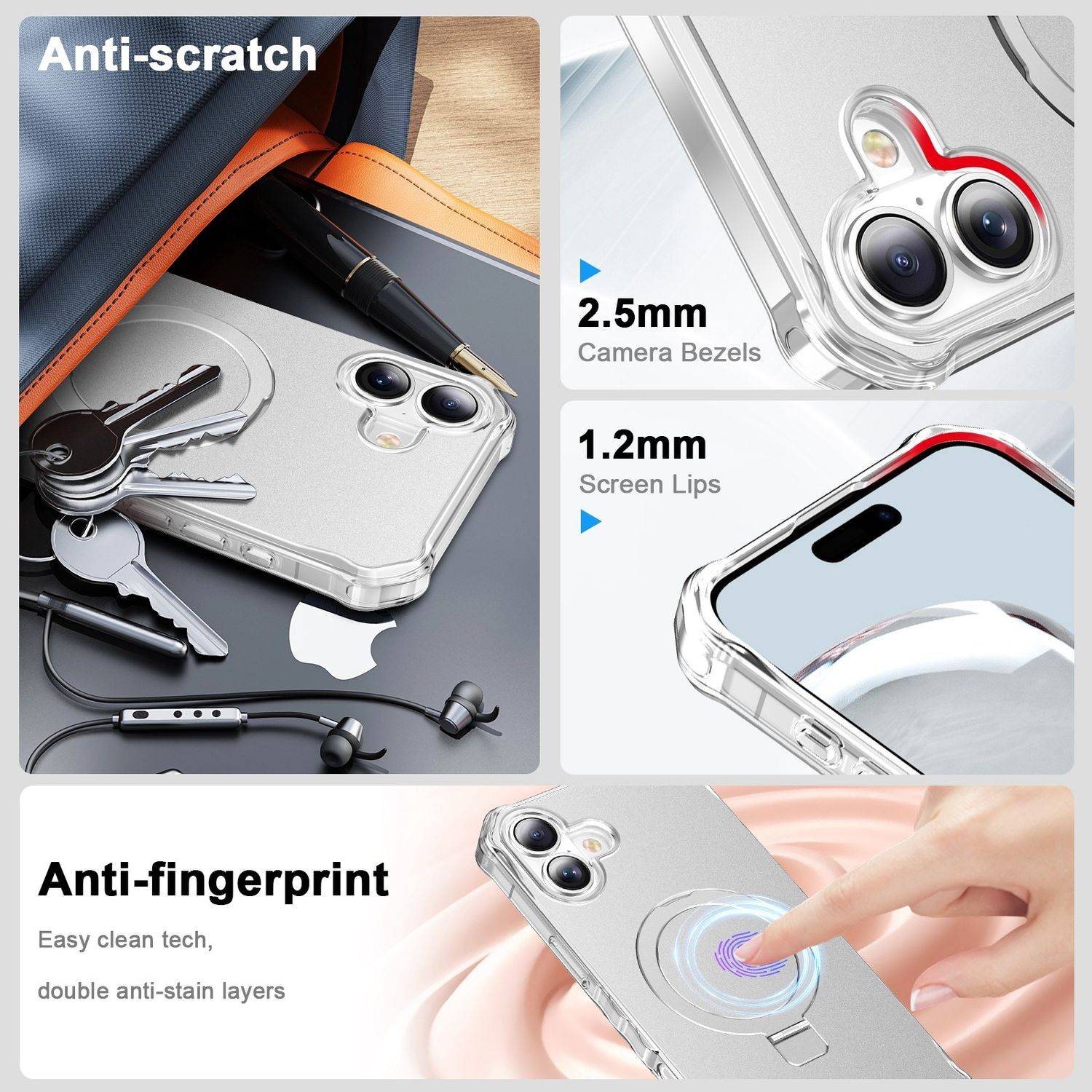 Für Apple iPhone 16 Plus Solid Color Wave Design MagSafe Ring Halterung Hülle Silber