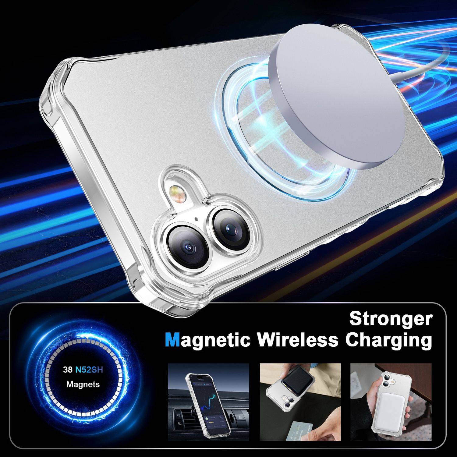 Für Apple iPhone 16 Plus Solid Color Wave Design MagSafe Ring Halterung Hülle Silber